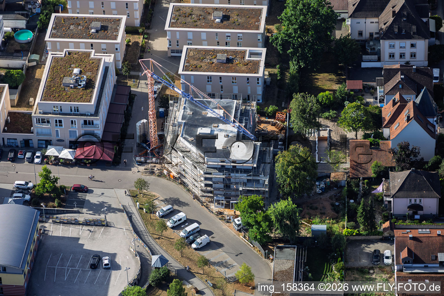 New construction site for 18 condominiums in the town center of Grathwohl. Earthworks, ETNA BAU GmbH and Abbruch GmbH and AK.Bau GmbH. https:// in Kandel in the state Rhineland-Palatinate, Germany