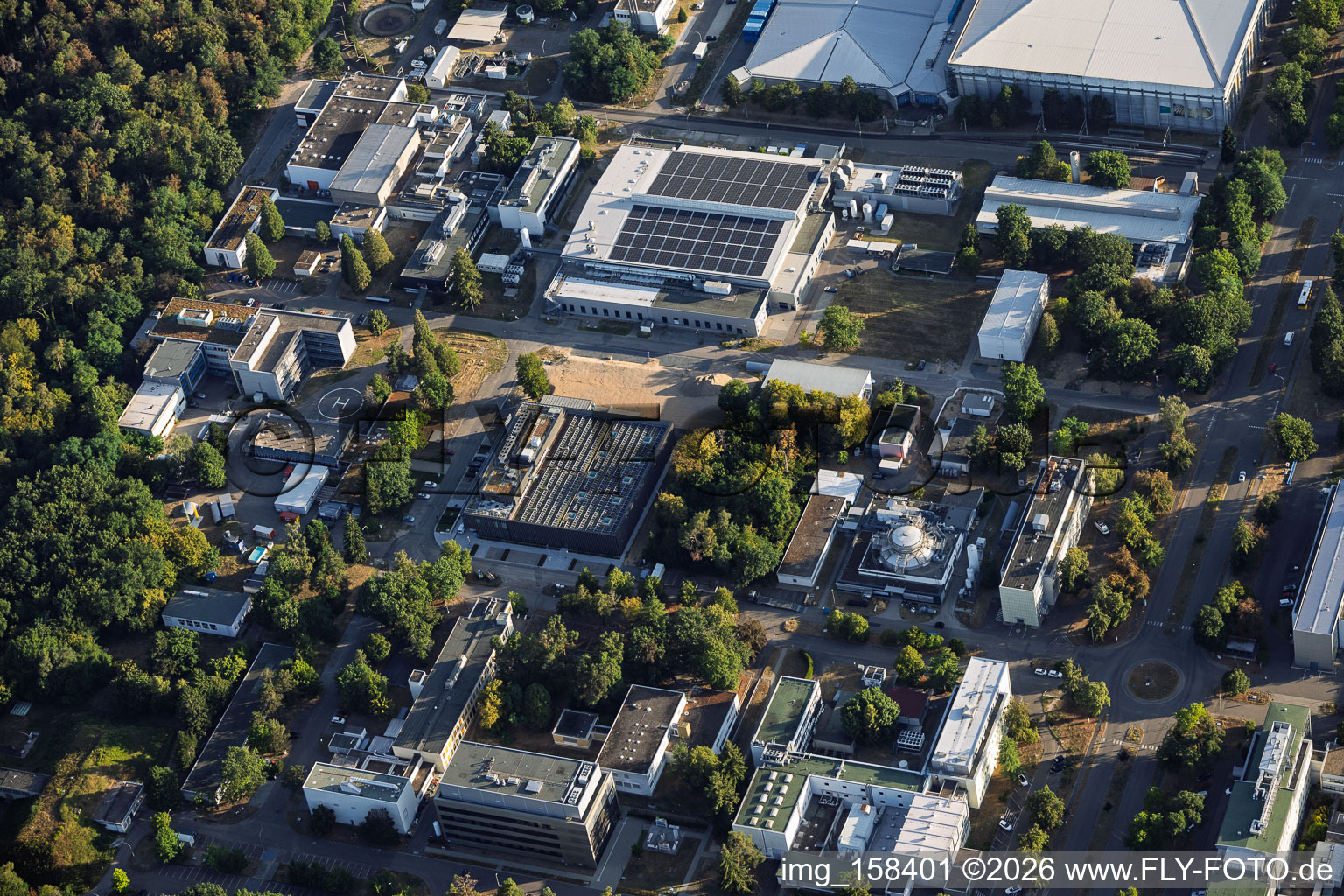 Karlsruhe Institute of Technology – North Campus with the Institute of Meteorology and Climate Research – Atmospheric Aerosol Research (IMK-AAF) and the Institute of Biological and Chemical Systems in the district Leopoldshafen in Eggenstein-Leopoldshafen in the state Baden-Wuerttemberg, Germany
