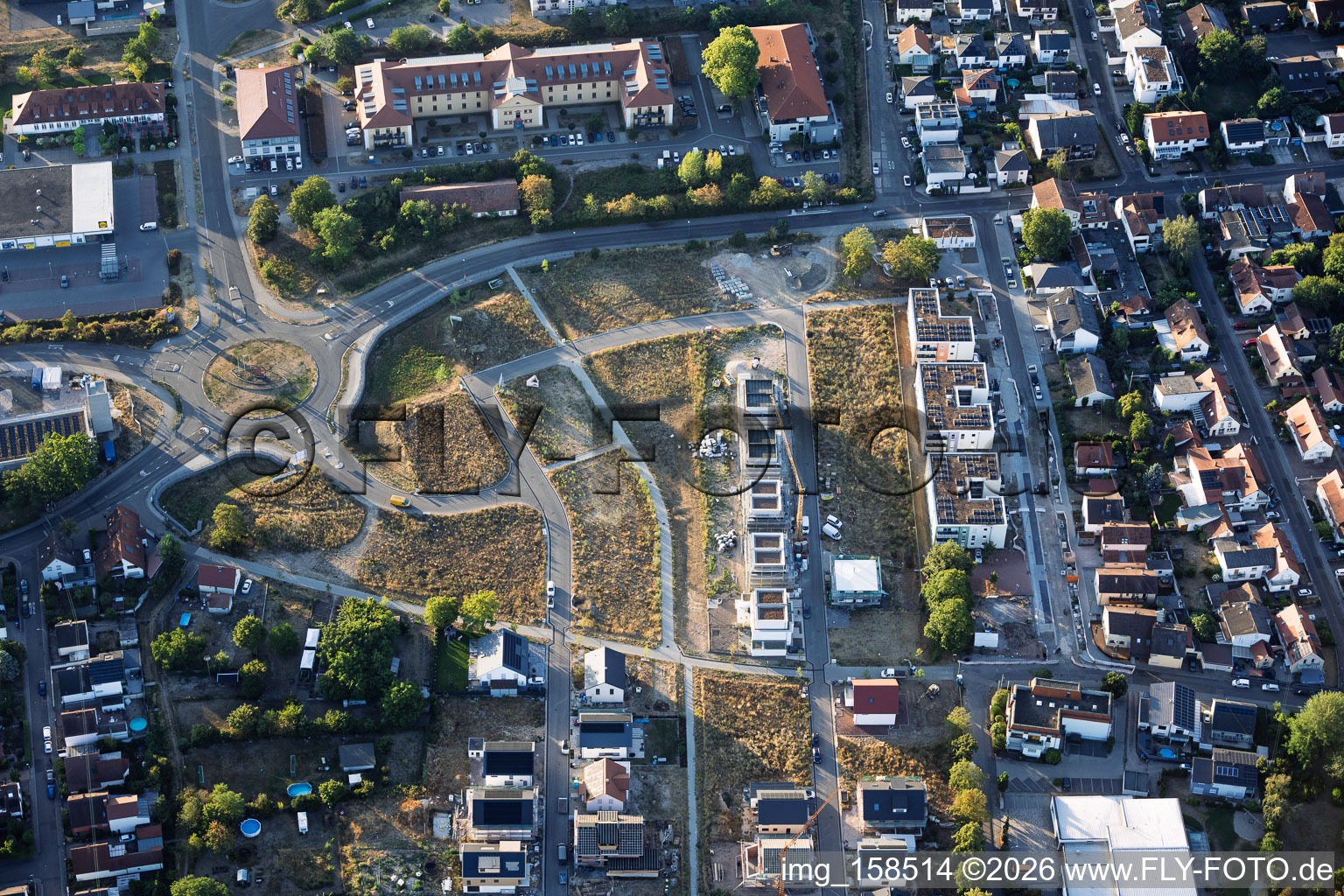 Developed and partially built-up "Am Pfefferminzbähnel" residential area in the district Speyerdorf in Neustadt an der Weinstraße in the state Rhineland-Palatinate, Germany