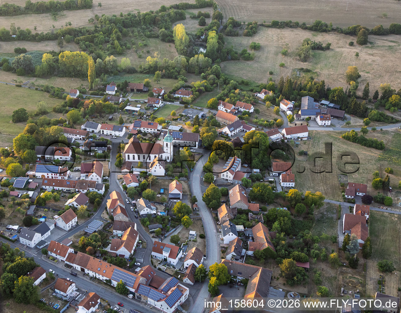Village center with St. Martin's Church in the district Medelsheim in Gersheim in the state Saarland, Germany