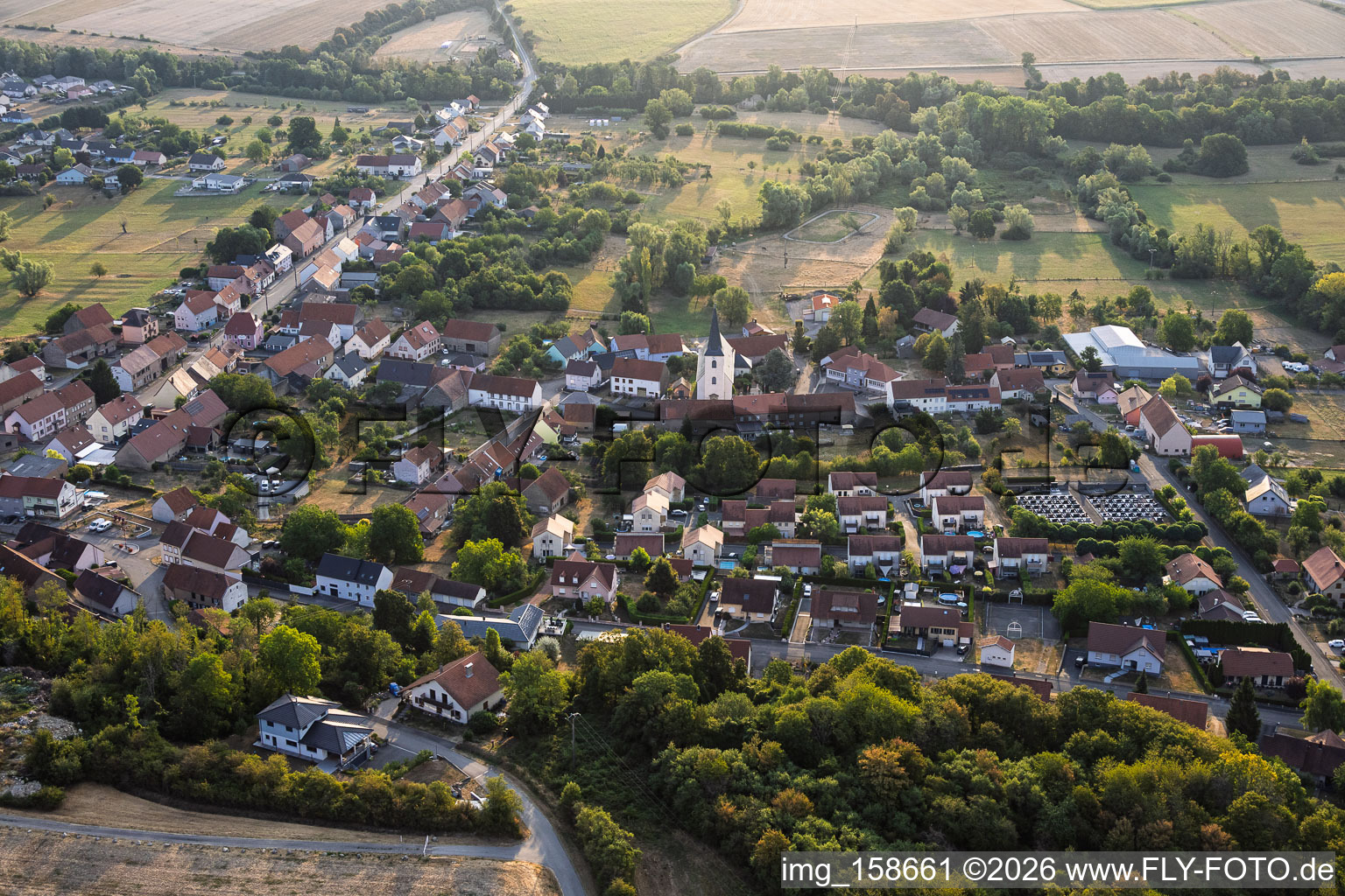 View from the west in the morning in Rimling in the state Moselle, France