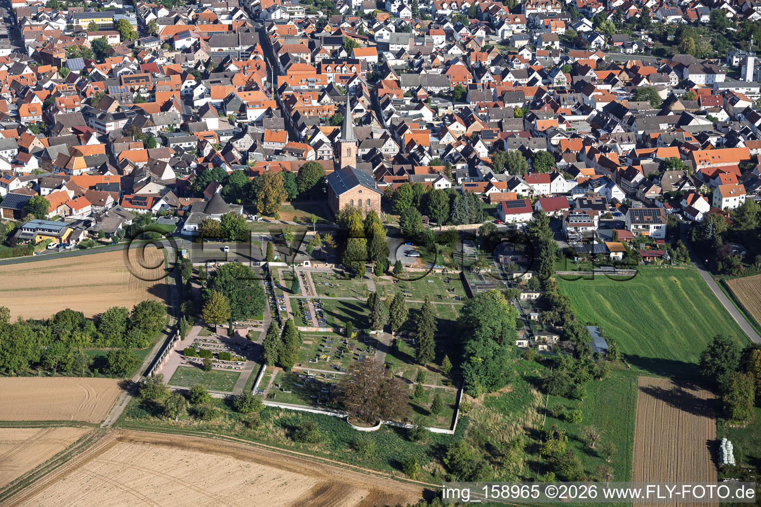Cemetery Schaafheim with Cemetery Chapel Schaafheim in Schaafheim in the state Hesse, Germany
