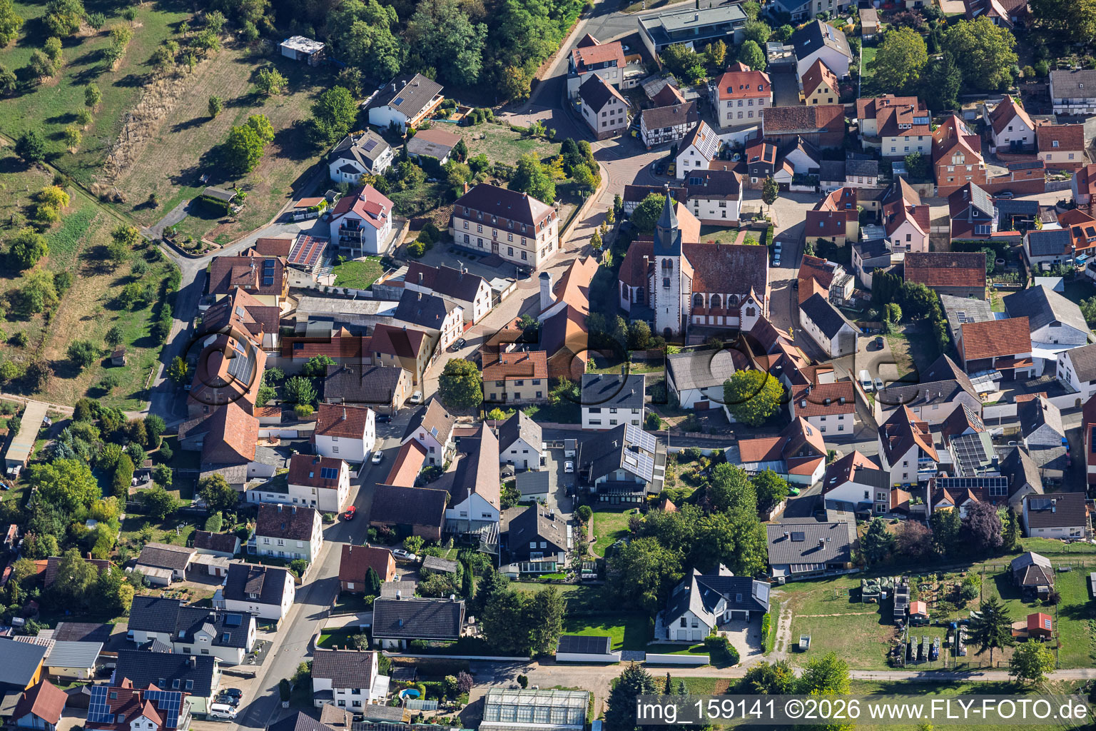 Hofgasse with Johanniterkirche (St. John's Church) in the district Mosbach in Schaafheim in the state Hesse, Germany
