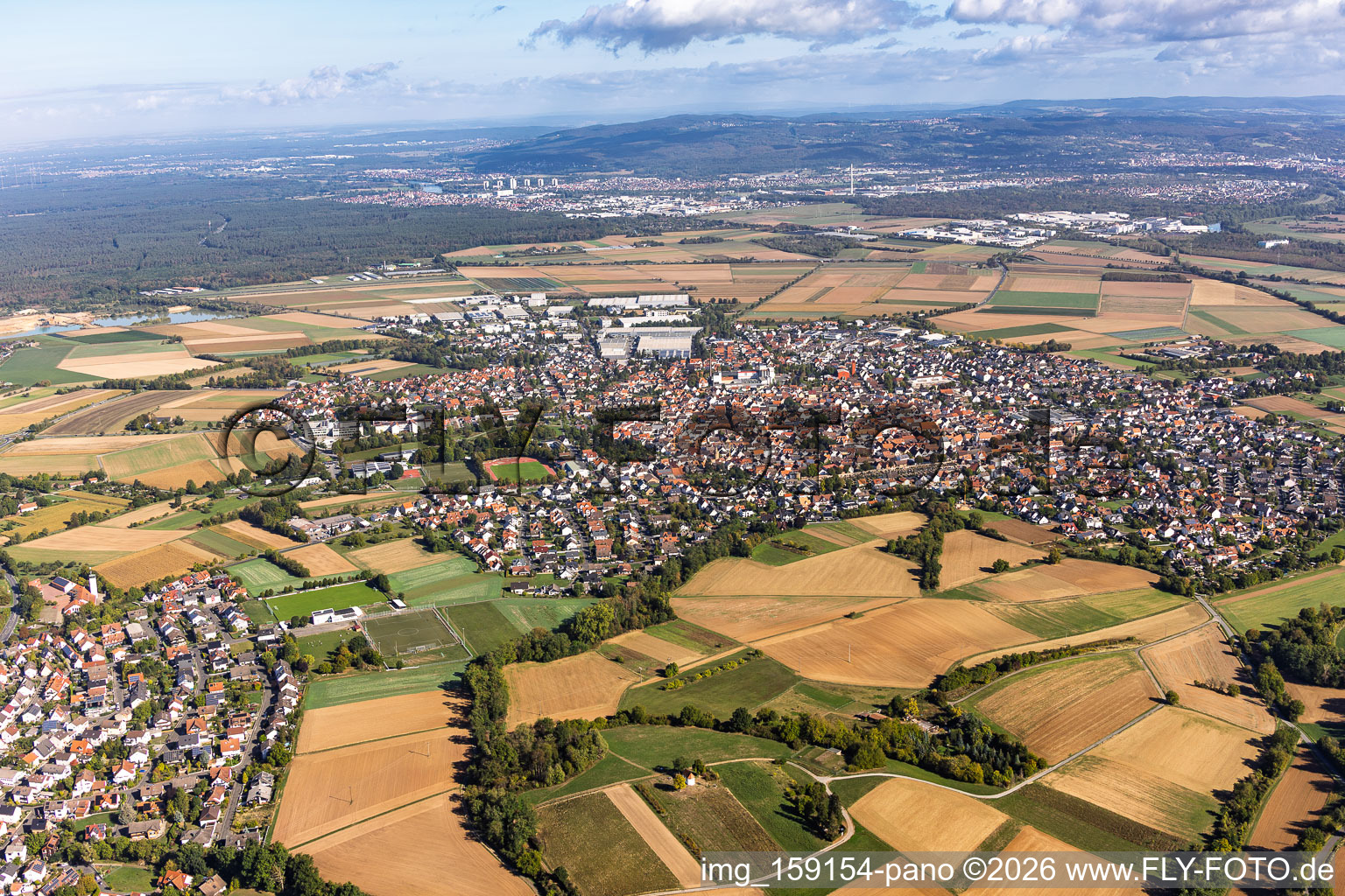 Overview of locations from the south in Großostheim in the state Bavaria, Germany