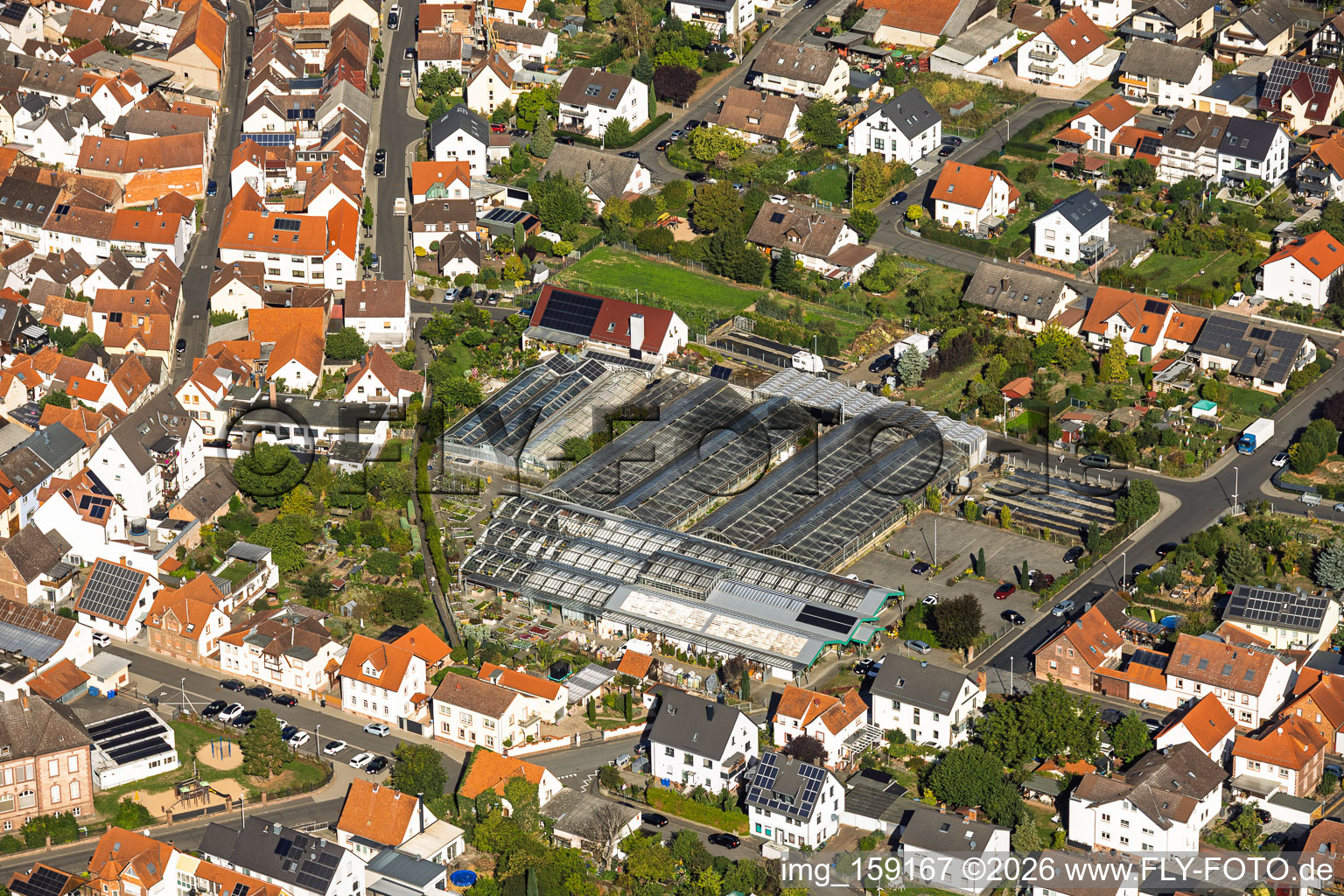 Greenhouses (Blumen Berchtenbreiter) in Großostheim in the state Bavaria, Germany