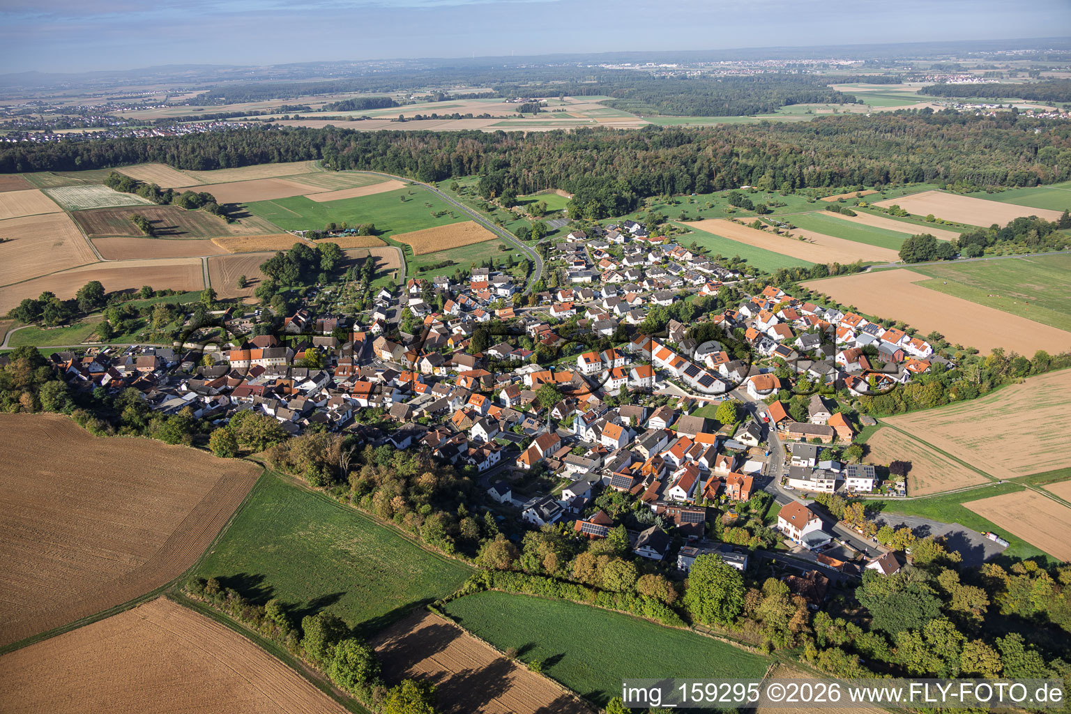 From the east in the district Schlierbach in Schaafheim in the state Hesse, Germany