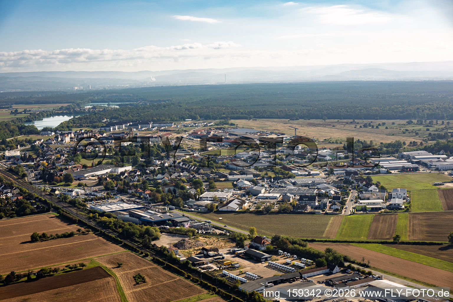 Industrial Park on the B26 featuring Bauzentrum Andre + Oestreicher GmbH and Jens Kattner Carpentry & Woodworking Shop in Babenhausen in the state Hesse, Germany