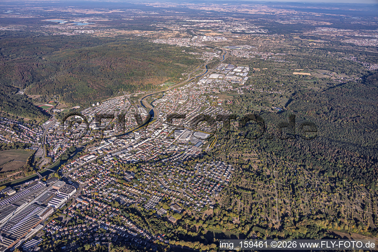 City view from the southeast in the district Bad Rotenfels in Gaggenau in the state Baden-Wuerttemberg, Germany