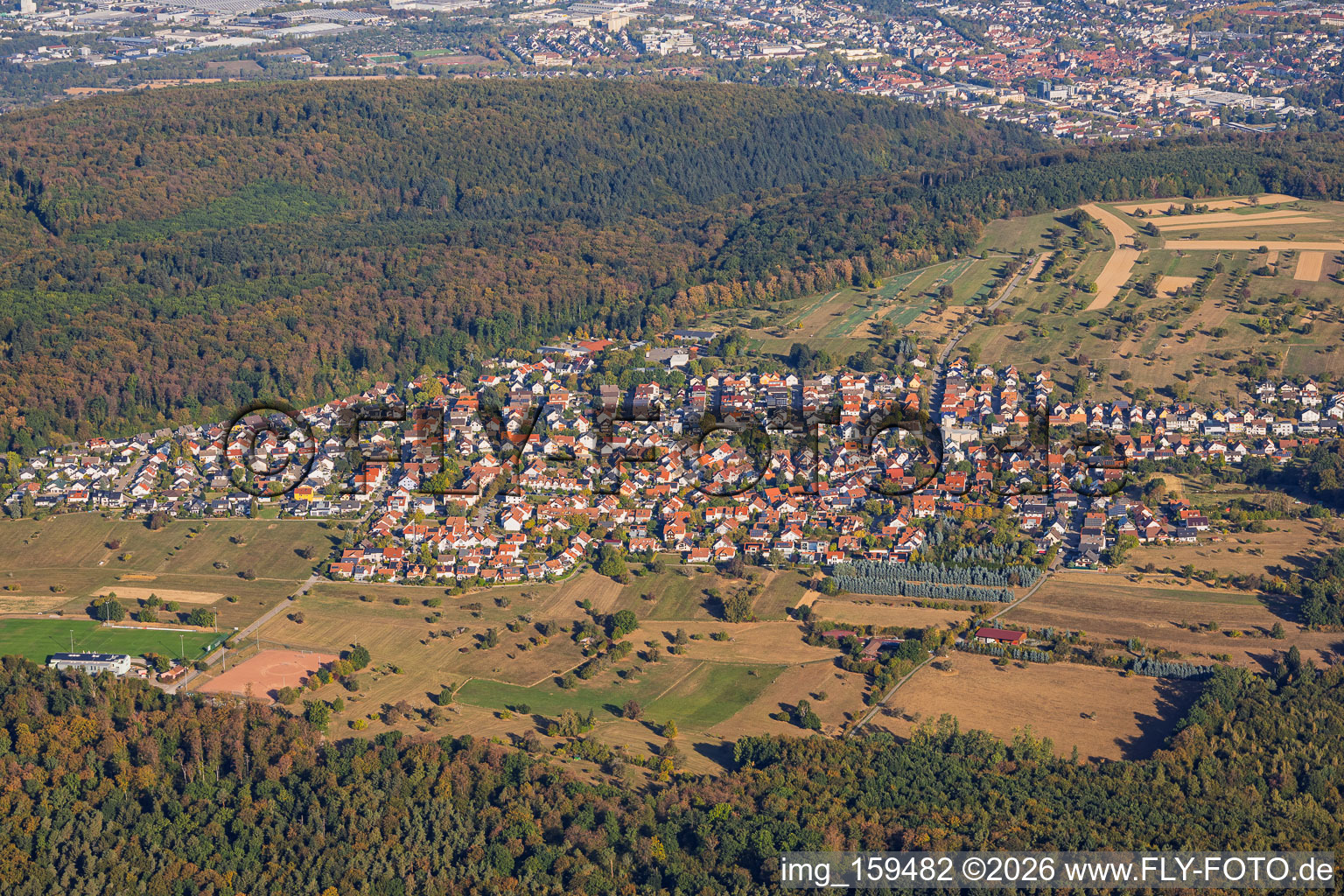 From the south in the district Spessart in Ettlingen in the state Baden-Wuerttemberg, Germany
