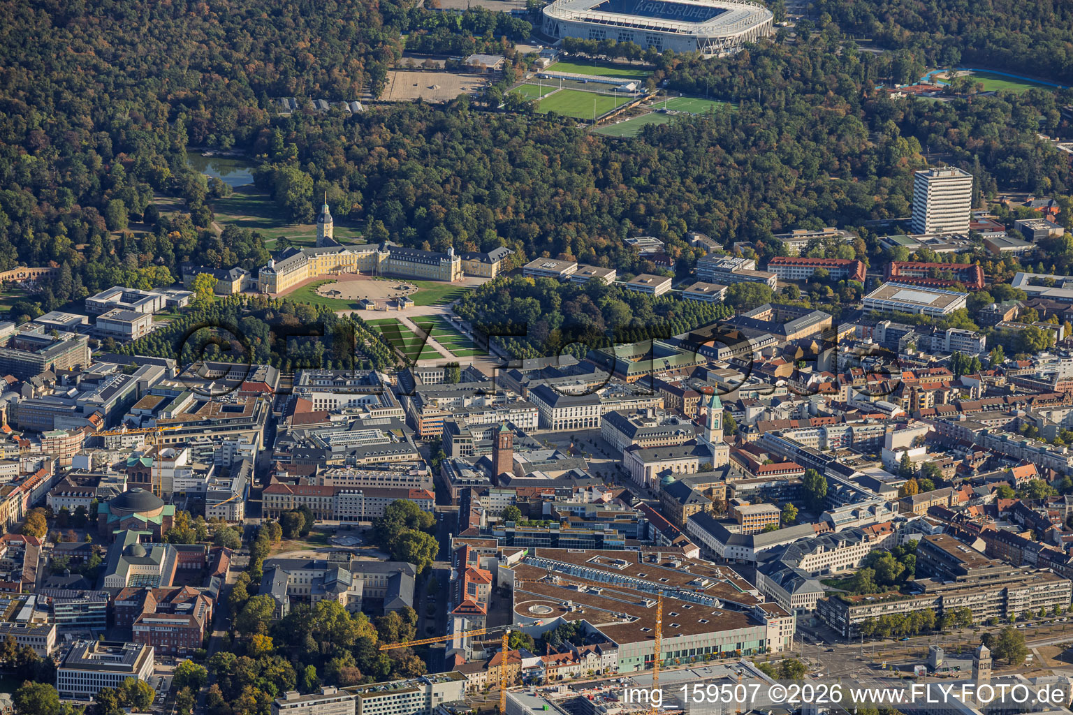 Zirkel, Palace, and Palace Square in the district Innenstadt-Ost in Karlsruhe in the state Baden-Wuerttemberg, Germany