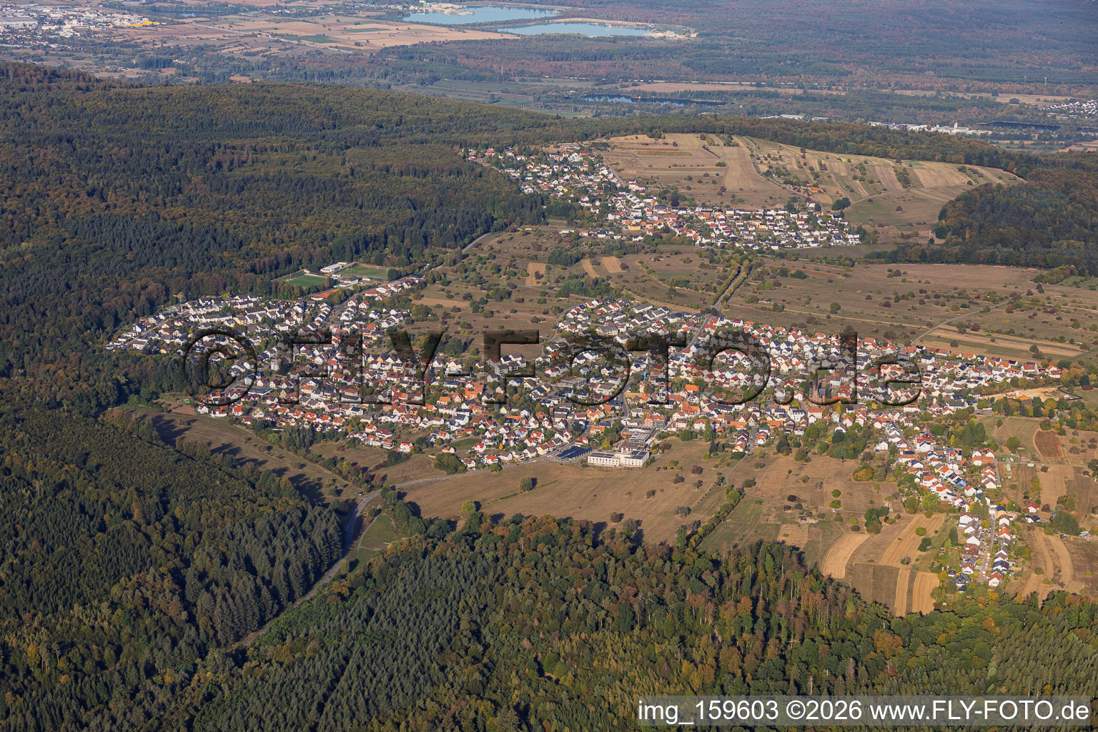 From the east in the district Schöllbronn in Ettlingen in the state Baden-Wuerttemberg, Germany