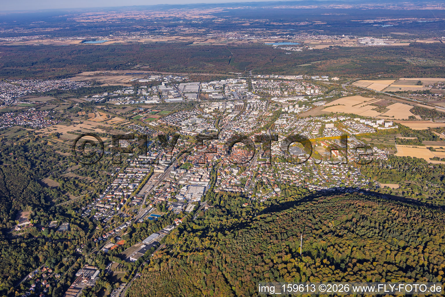 City view from the east in Ettlingen in the state Baden-Wuerttemberg, Germany