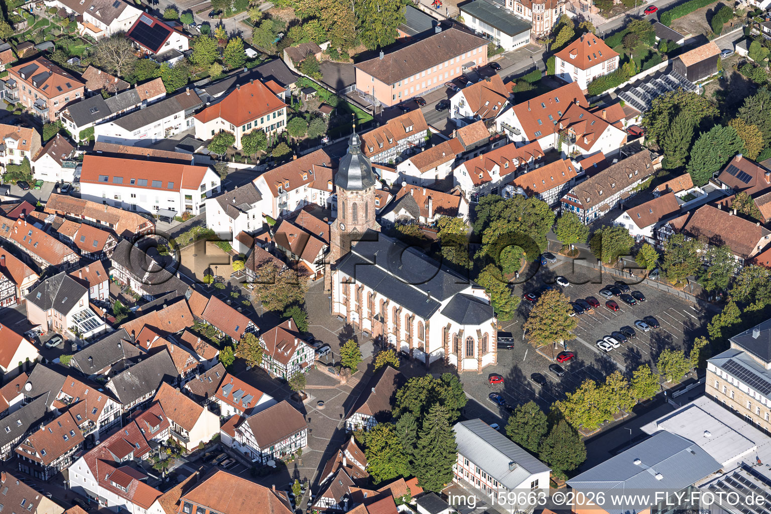 Market Square with St. George's Church in Kandel in the state Rhineland-Palatinate, Germany
