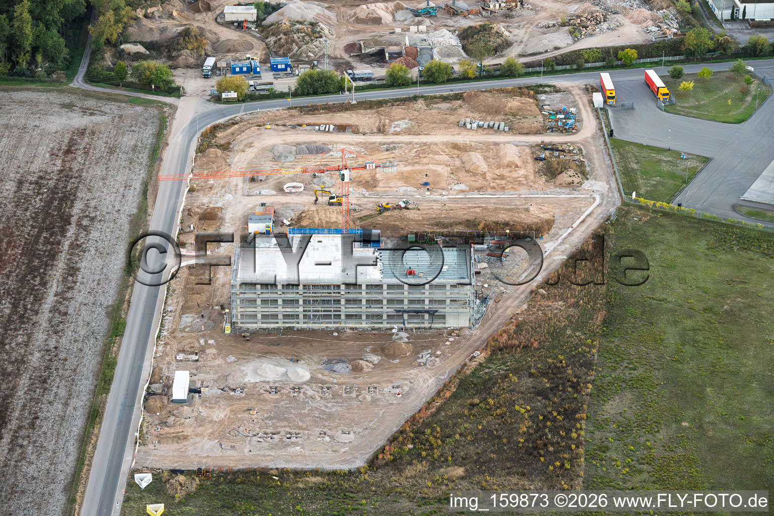Construction site for the new X2E campus (administration and production buildings) in Rohrbach in the state Rhineland-Palatinate, Germany