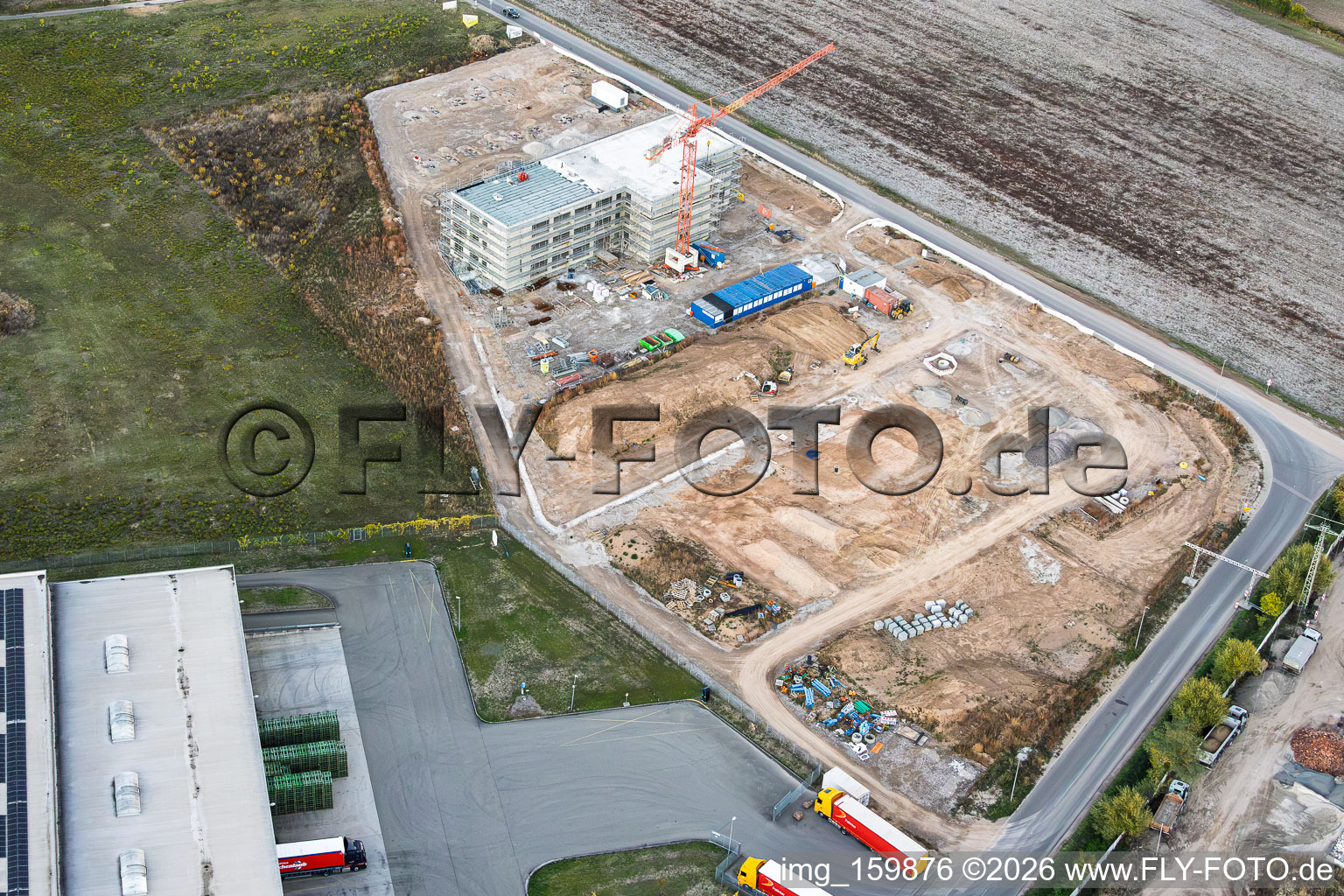Construction site for the new X2E campus (administration and production buildings) in Rohrbach in the state Rhineland-Palatinate, Germany