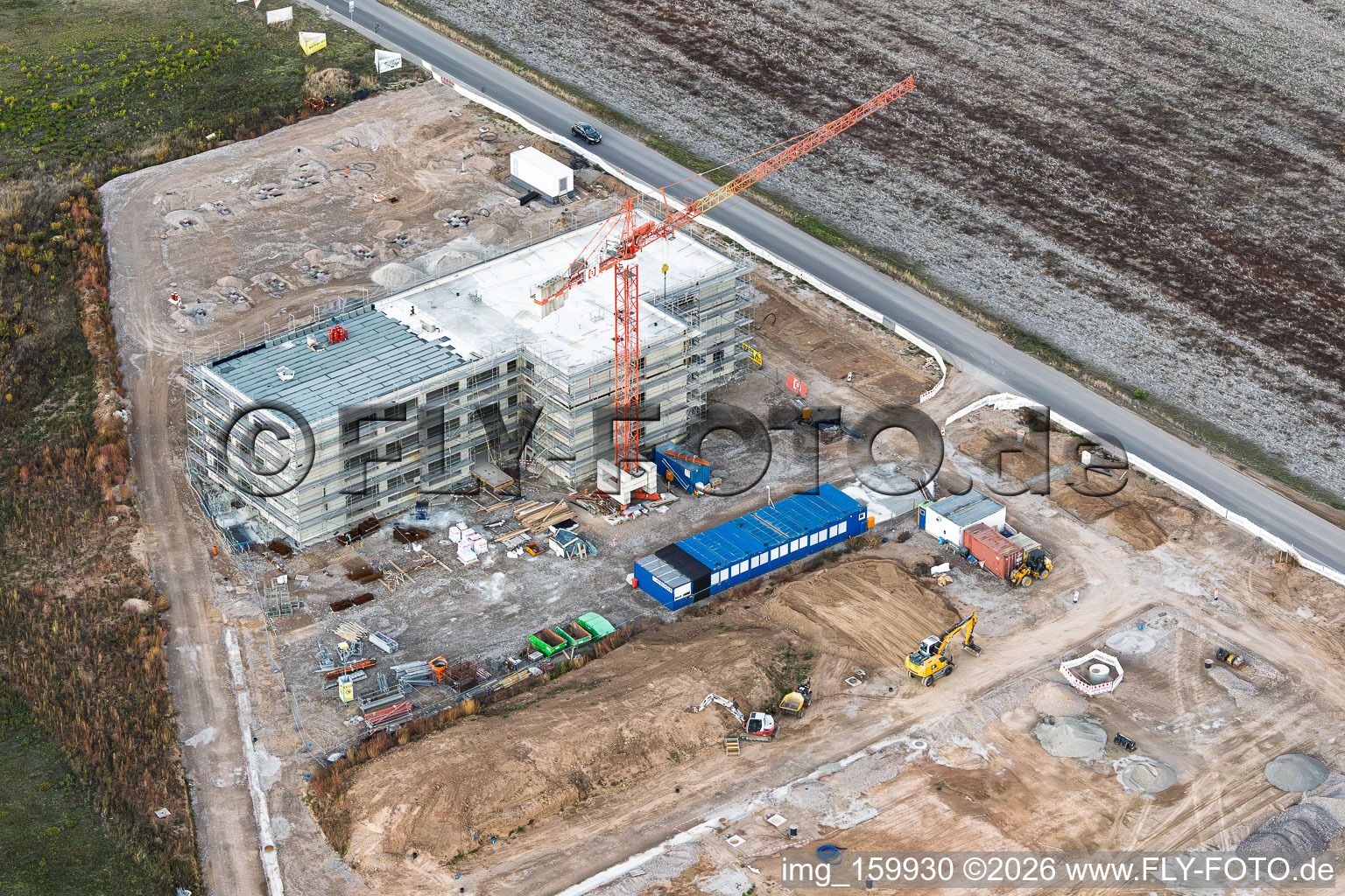 Construction site for the new X2E campus (administration and production buildings) in Rohrbach in the state Rhineland-Palatinate, Germany