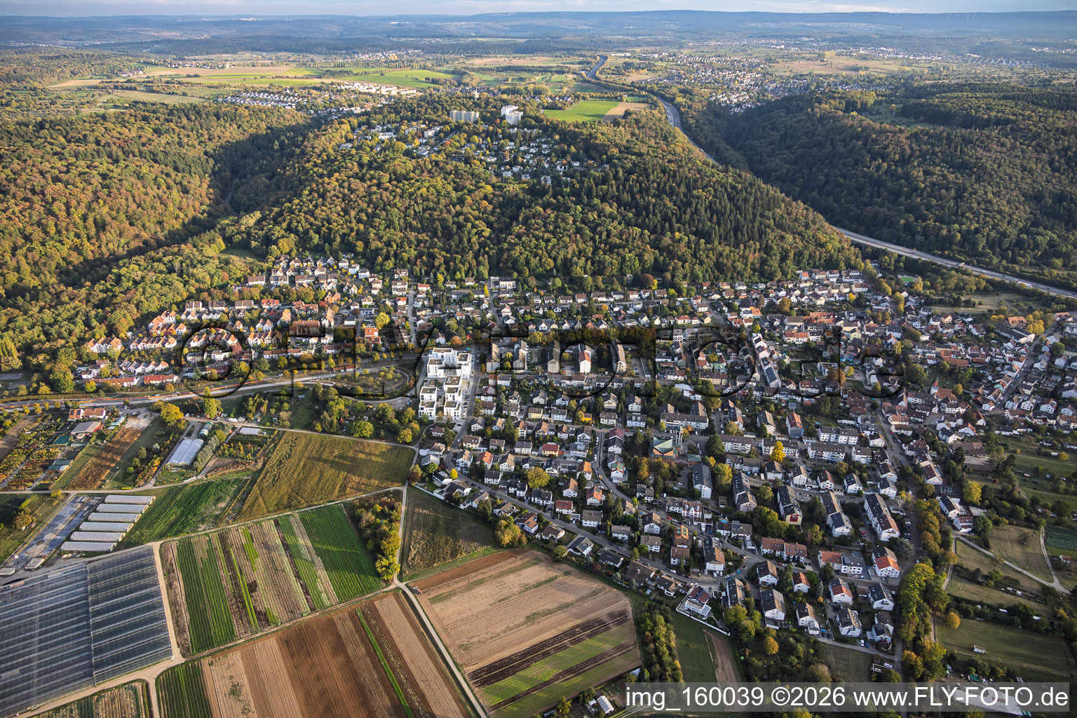 From the northwest in the district Wolfartsweier in Karlsruhe in the state Baden-Wuerttemberg, Germany
