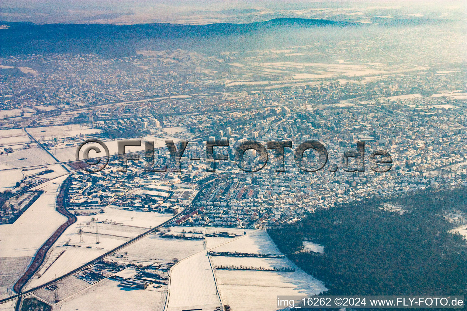 Aerial view of Sandhausen in the state Baden-Wuerttemberg, Germany