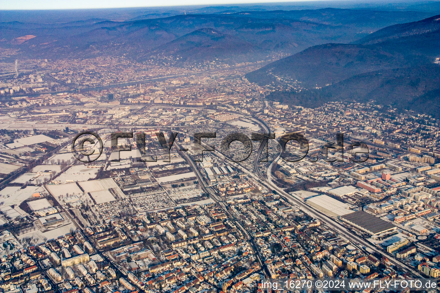 Snowy city view of Heidelberg in the state Baden-Wurttemberg in the winter