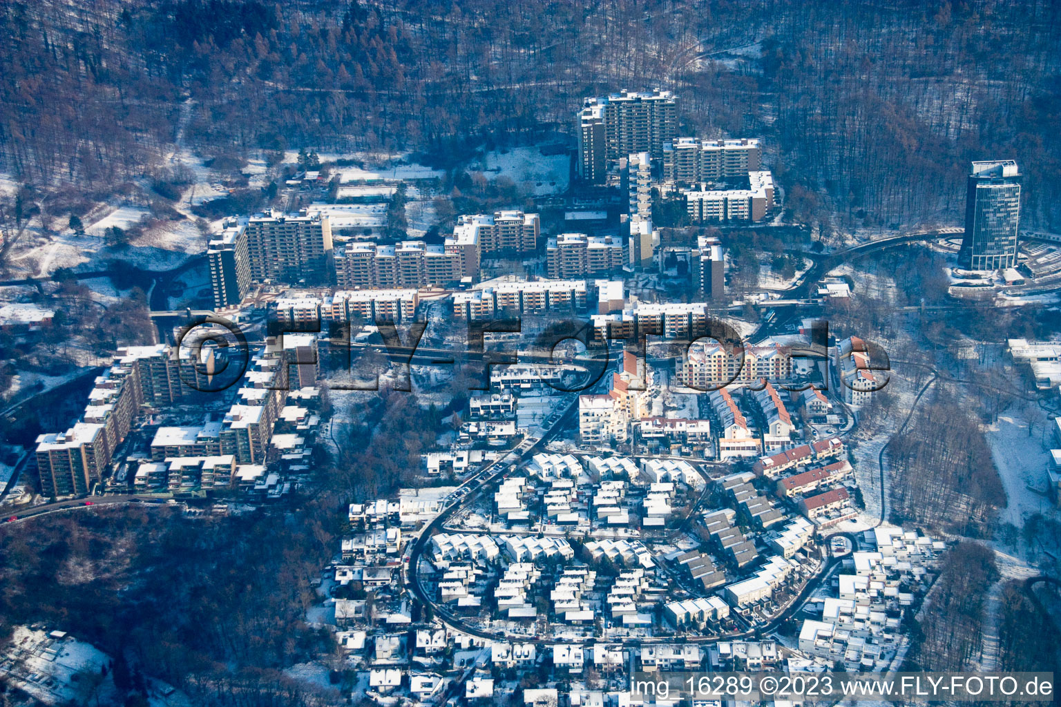 District Emmertsgrund in Heidelberg in the state Baden-Wuerttemberg, Germany from the plane