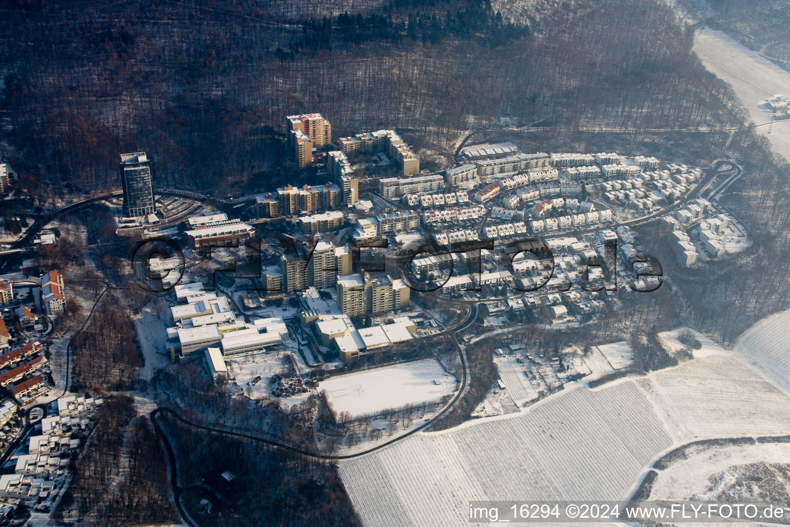 District Emmertsgrund in Heidelberg in the state Baden-Wuerttemberg, Germany viewn from the air