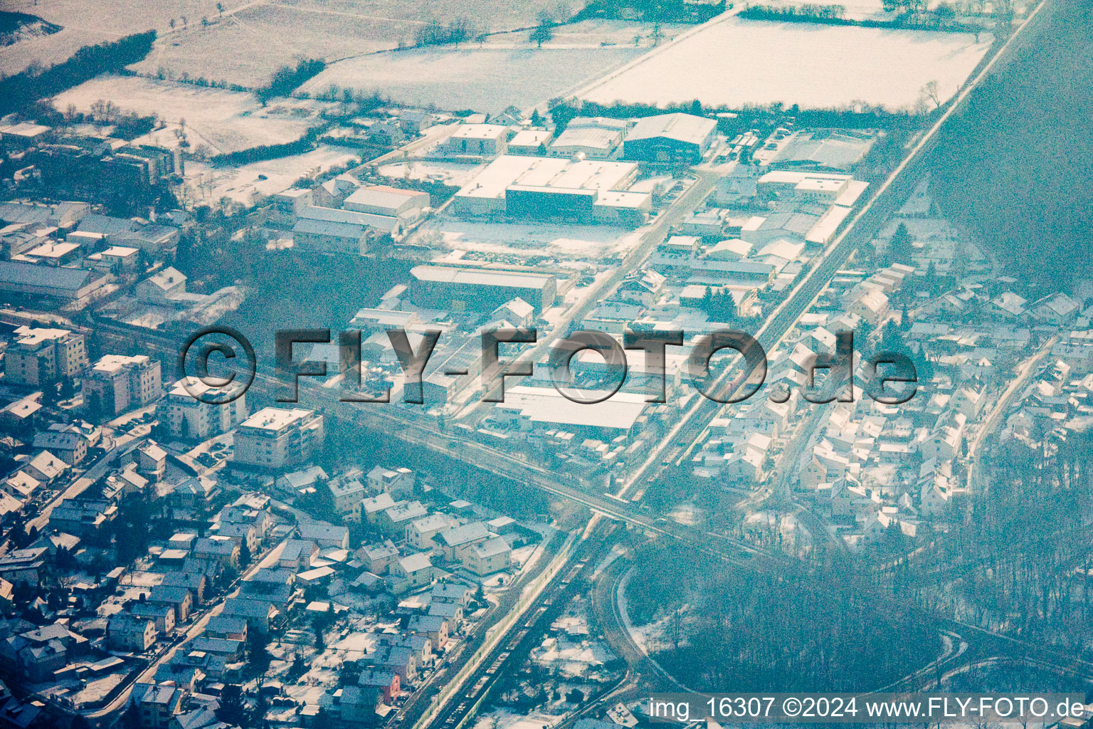 In winter when there is snow in Nußloch in the state Baden-Wuerttemberg, Germany