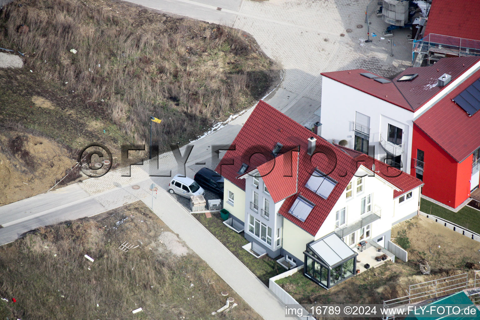 New development area Am Höhenweg in Kandel in the state Rhineland-Palatinate, Germany viewn from the air