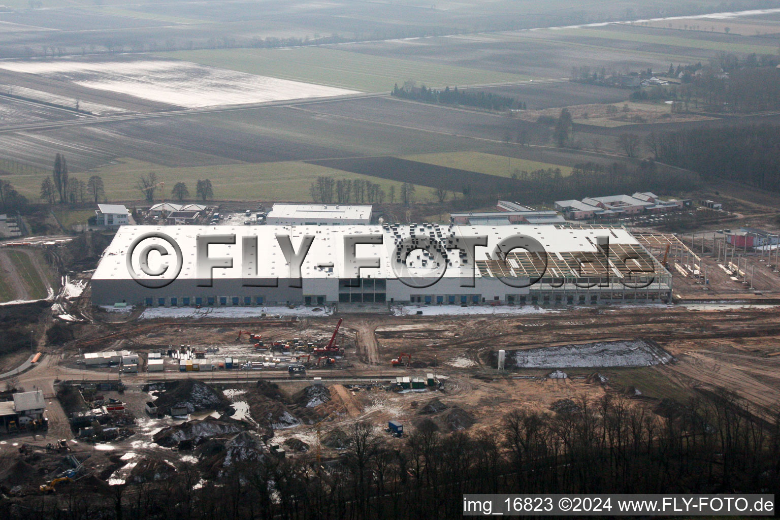 Industrial estate Am Horst in the district Minderslachen in Kandel in the state Rhineland-Palatinate, Germany from above