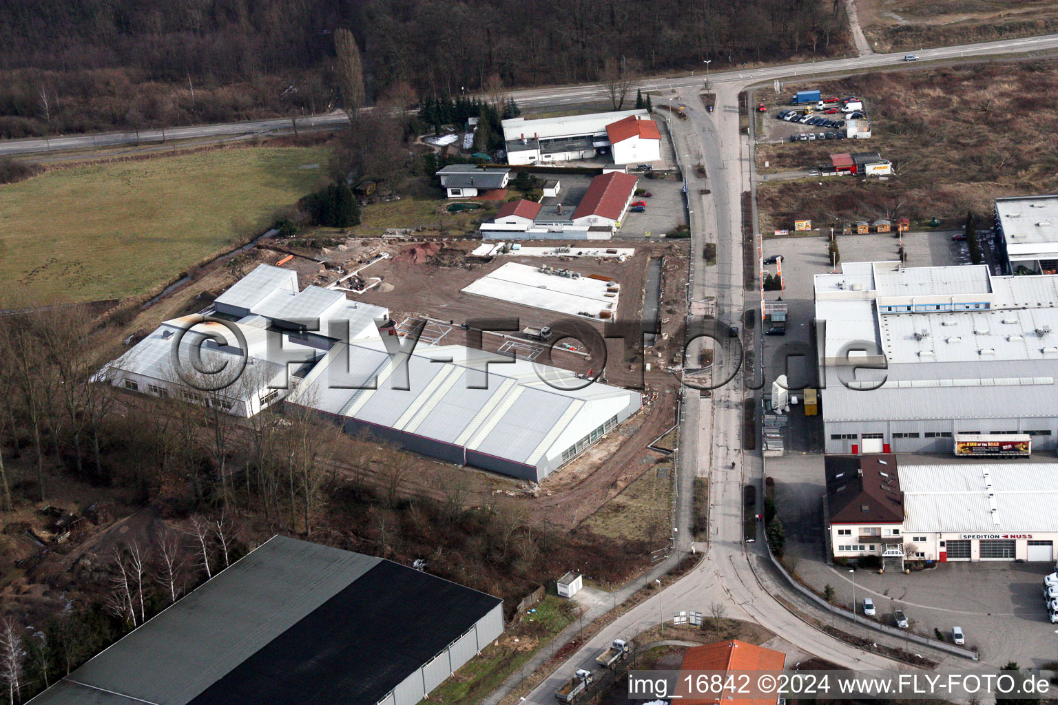 Commercial area Am Horst in the district Minderslachen in Kandel in the state Rhineland-Palatinate, Germany from the plane