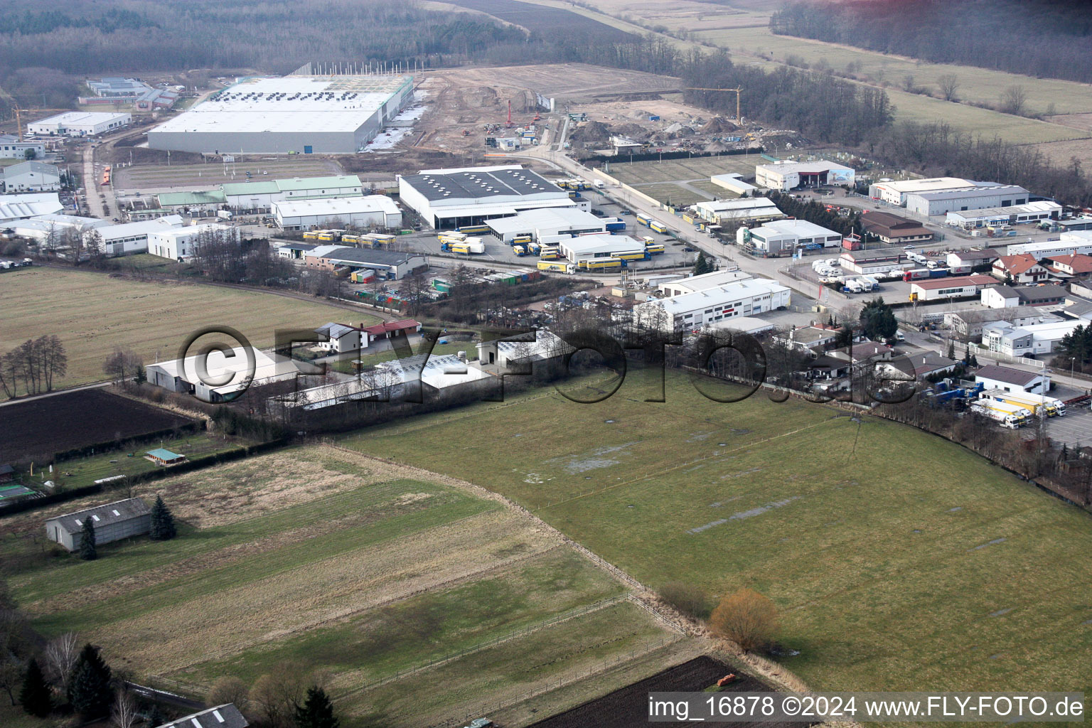 Drone image of Commercial area Am Horst in the district Minderslachen in Kandel in the state Rhineland-Palatinate, Germany