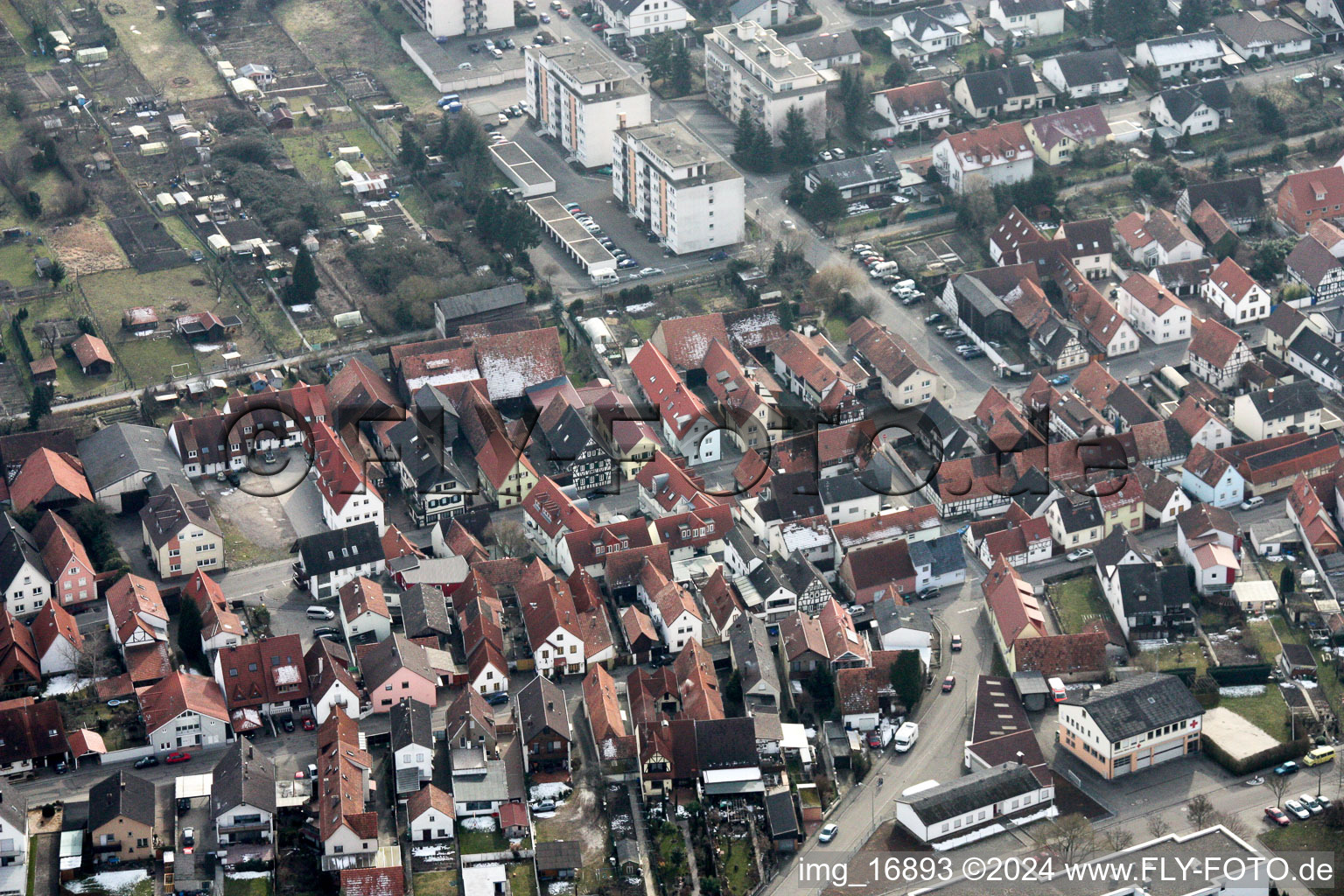 Rheinstr in Kandel in the state Rhineland-Palatinate, Germany seen from above