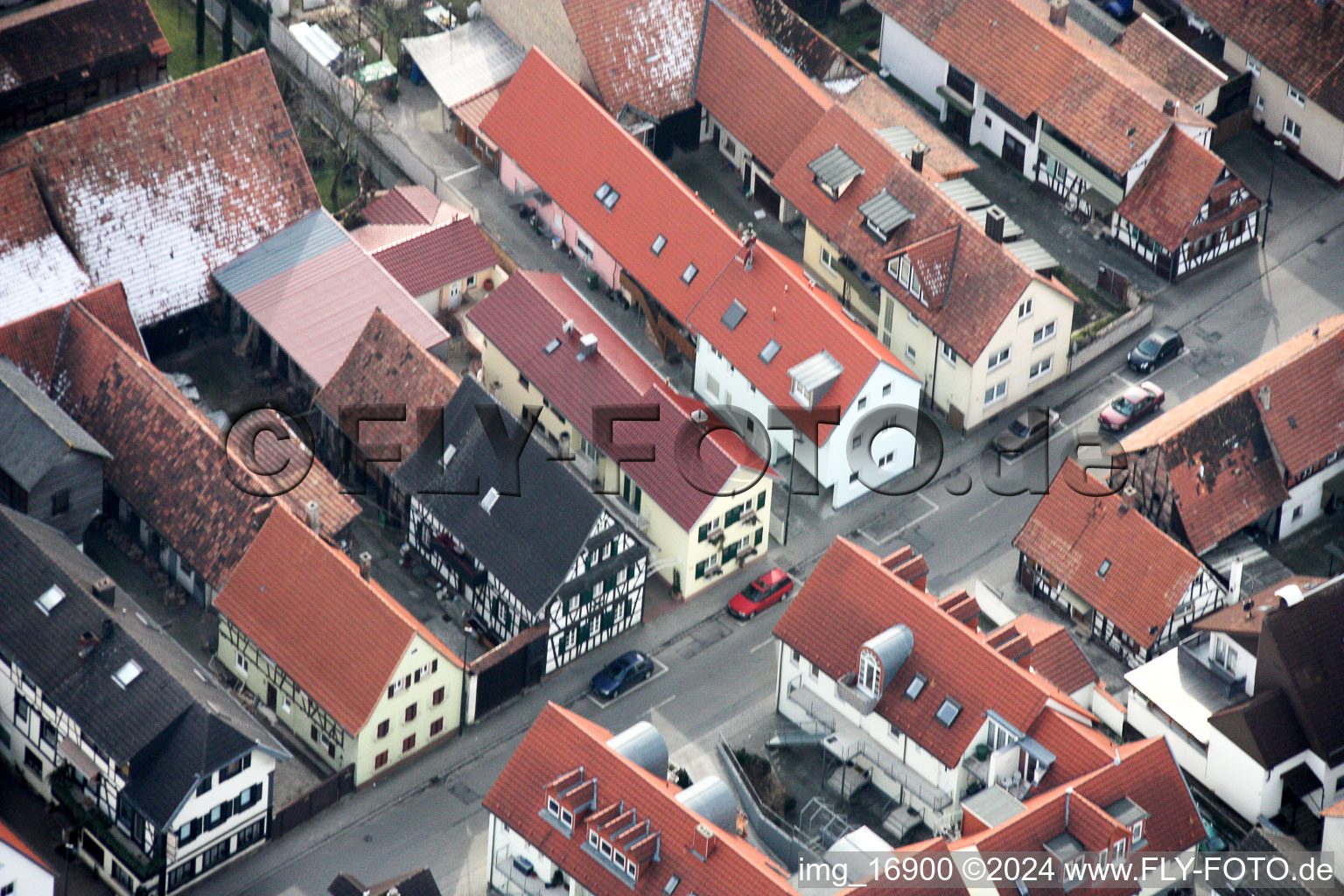 Bird's eye view of Rheinstr in Kandel in the state Rhineland-Palatinate, Germany