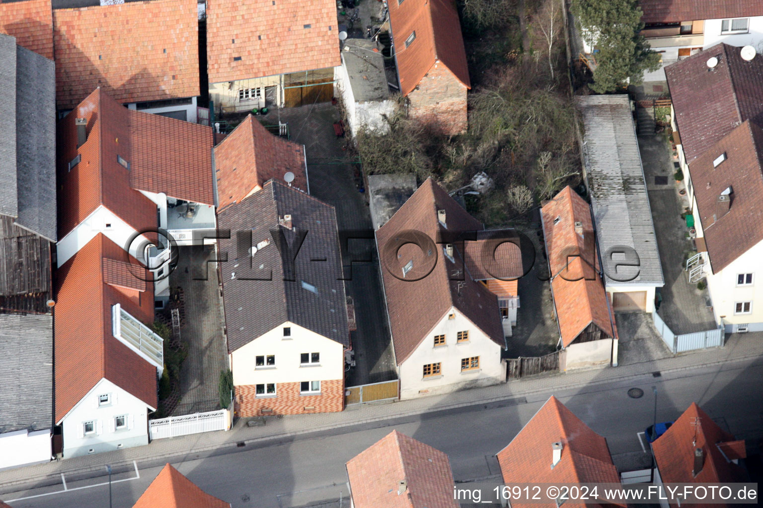 Rheinstr in Kandel in the state Rhineland-Palatinate, Germany seen from a drone