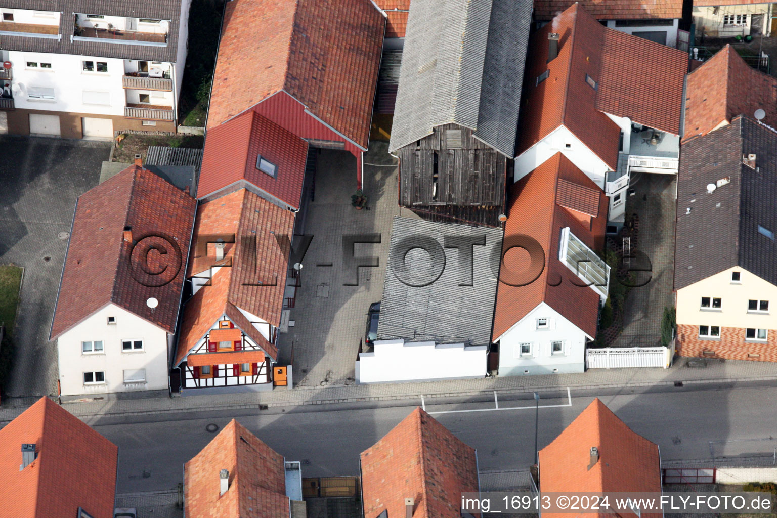 Aerial view of Rheinstr in Kandel in the state Rhineland-Palatinate, Germany