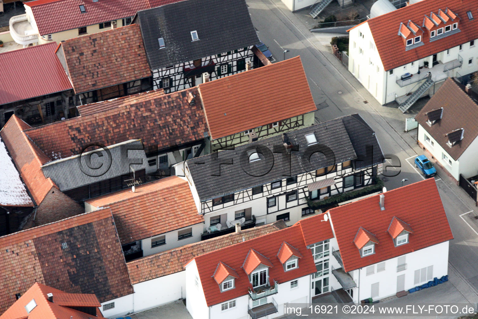 Bird's eye view of Rheinstr in Kandel in the state Rhineland-Palatinate, Germany