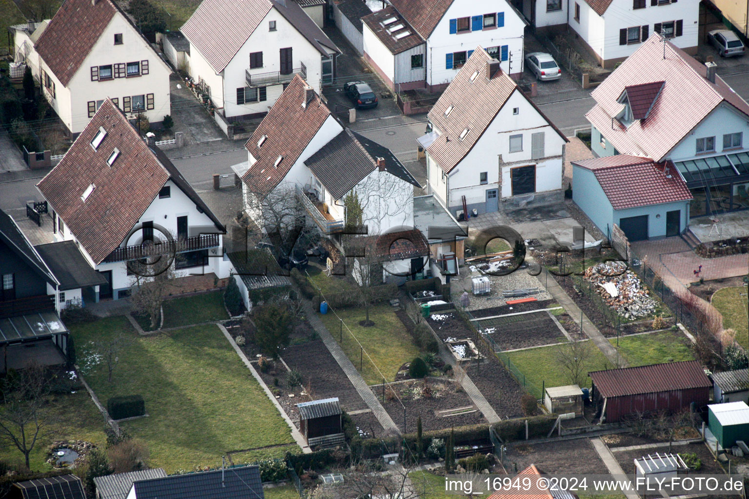 Bird's eye view of Waldstr in Kandel in the state Rhineland-Palatinate, Germany