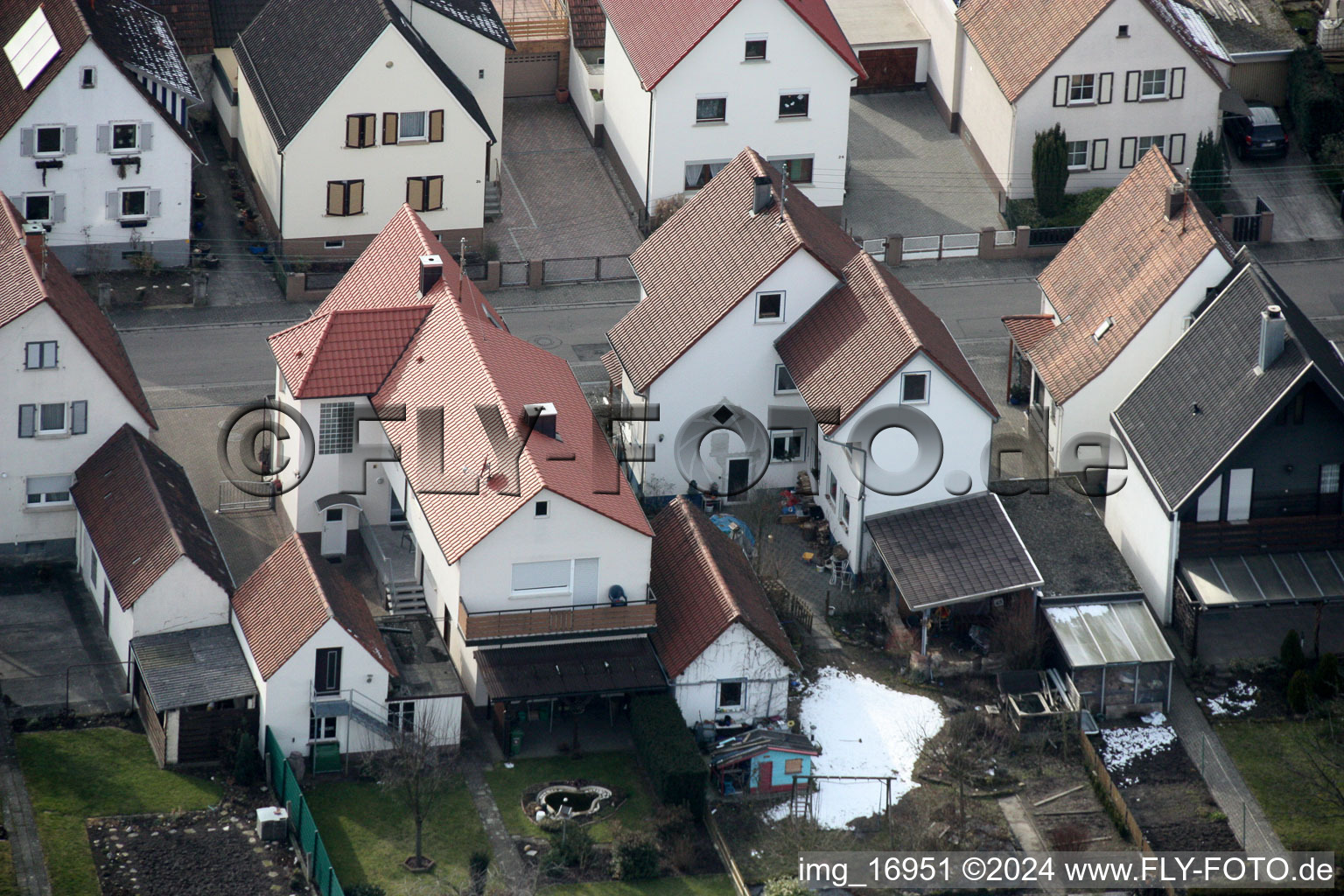 Drone recording of Waldstr in Kandel in the state Rhineland-Palatinate, Germany