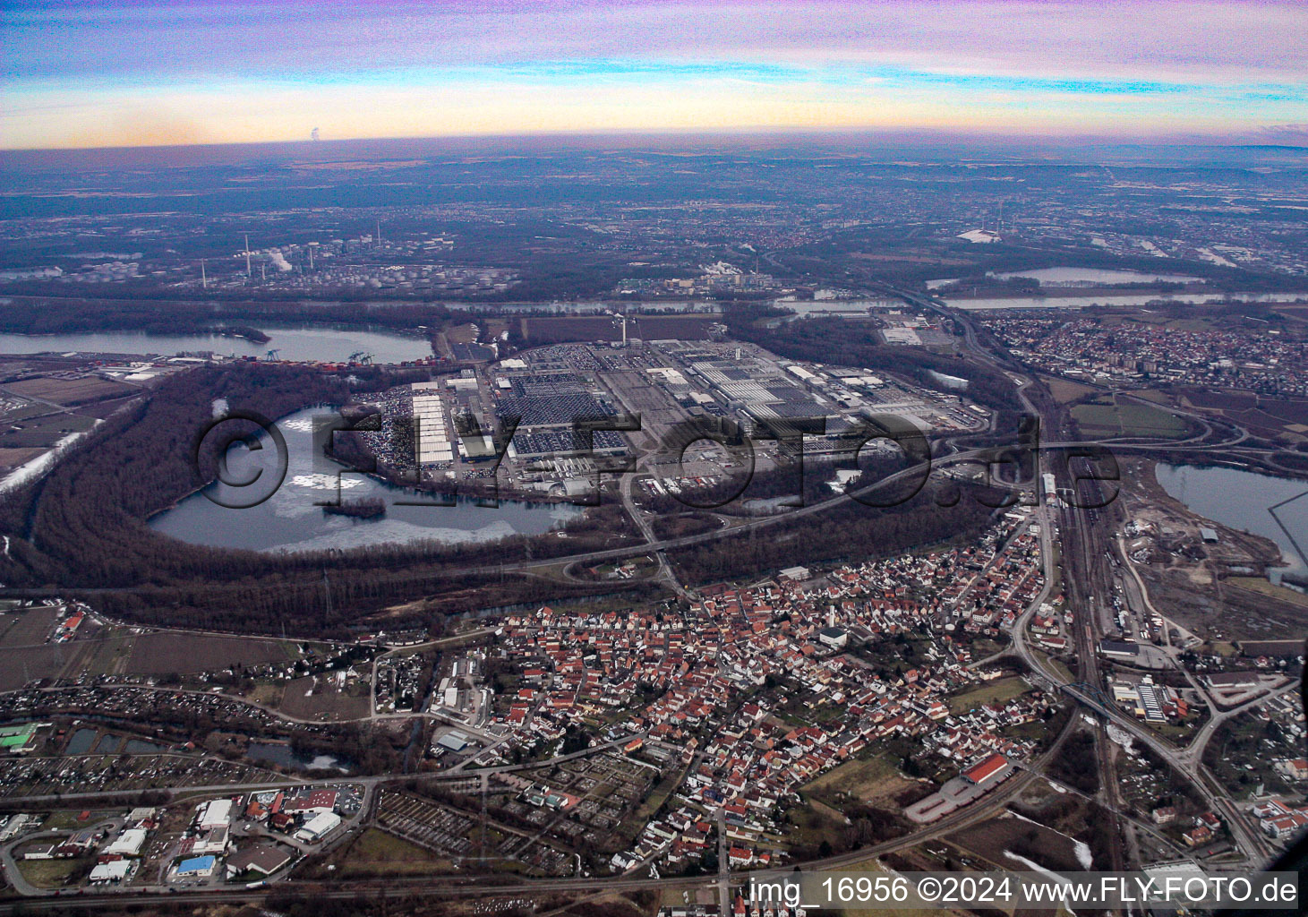 Wörth am Rhein in the state Rhineland-Palatinate, Germany seen from a drone