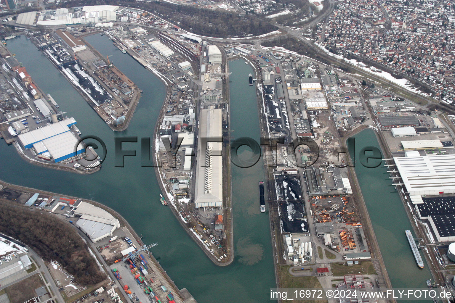 District Rheinhafen in Karlsruhe in the state Baden-Wuerttemberg, Germany from the drone perspective