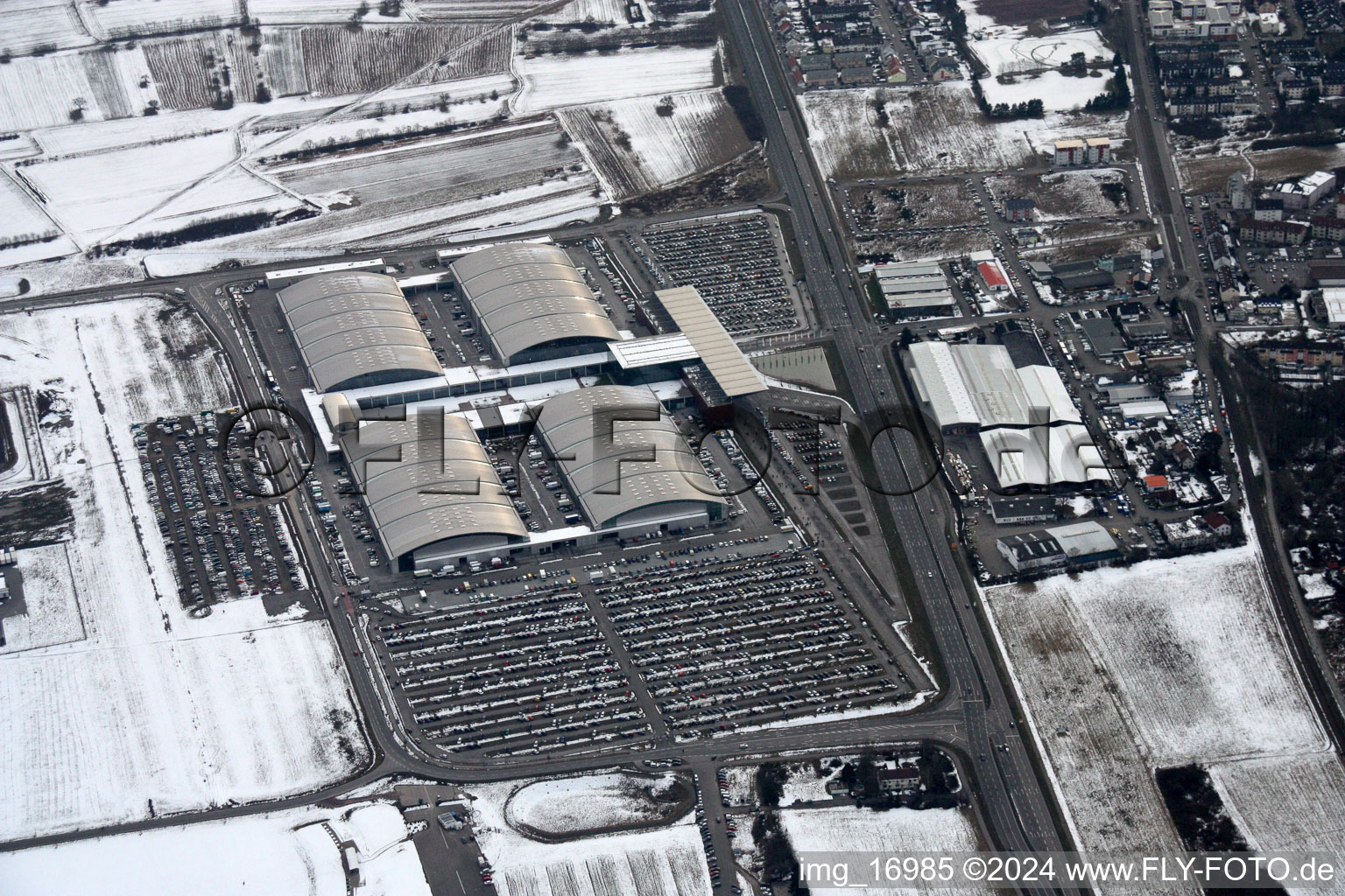 Aerial view of New trade fair in the district Grünwinkel in Karlsruhe in the state Baden-Wuerttemberg, Germany