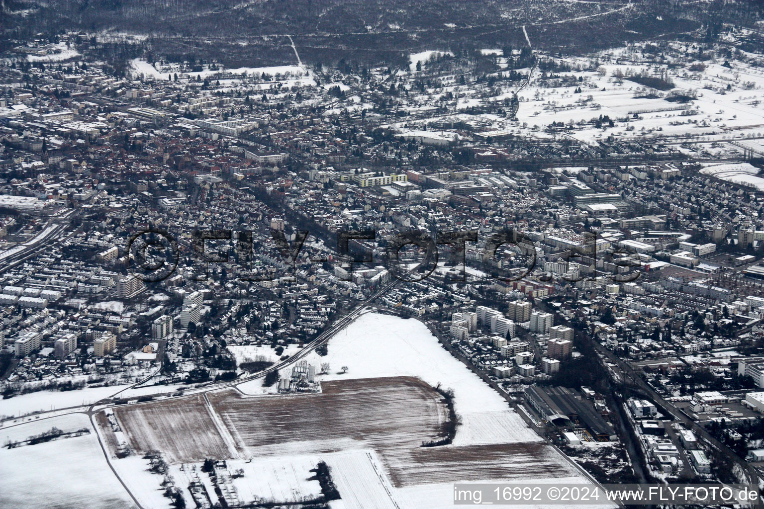 Ettlingen in the state Baden-Wuerttemberg, Germany seen from above