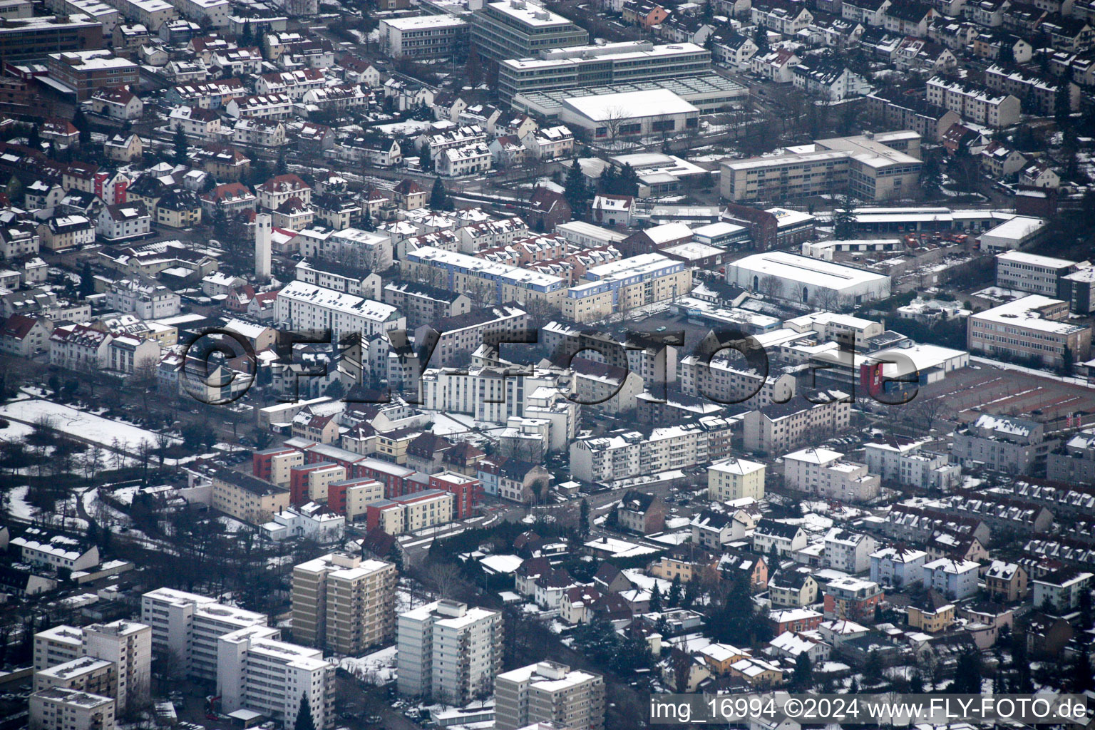 Aerial view of West in Ettlingen in the state Baden-Wuerttemberg, Germany