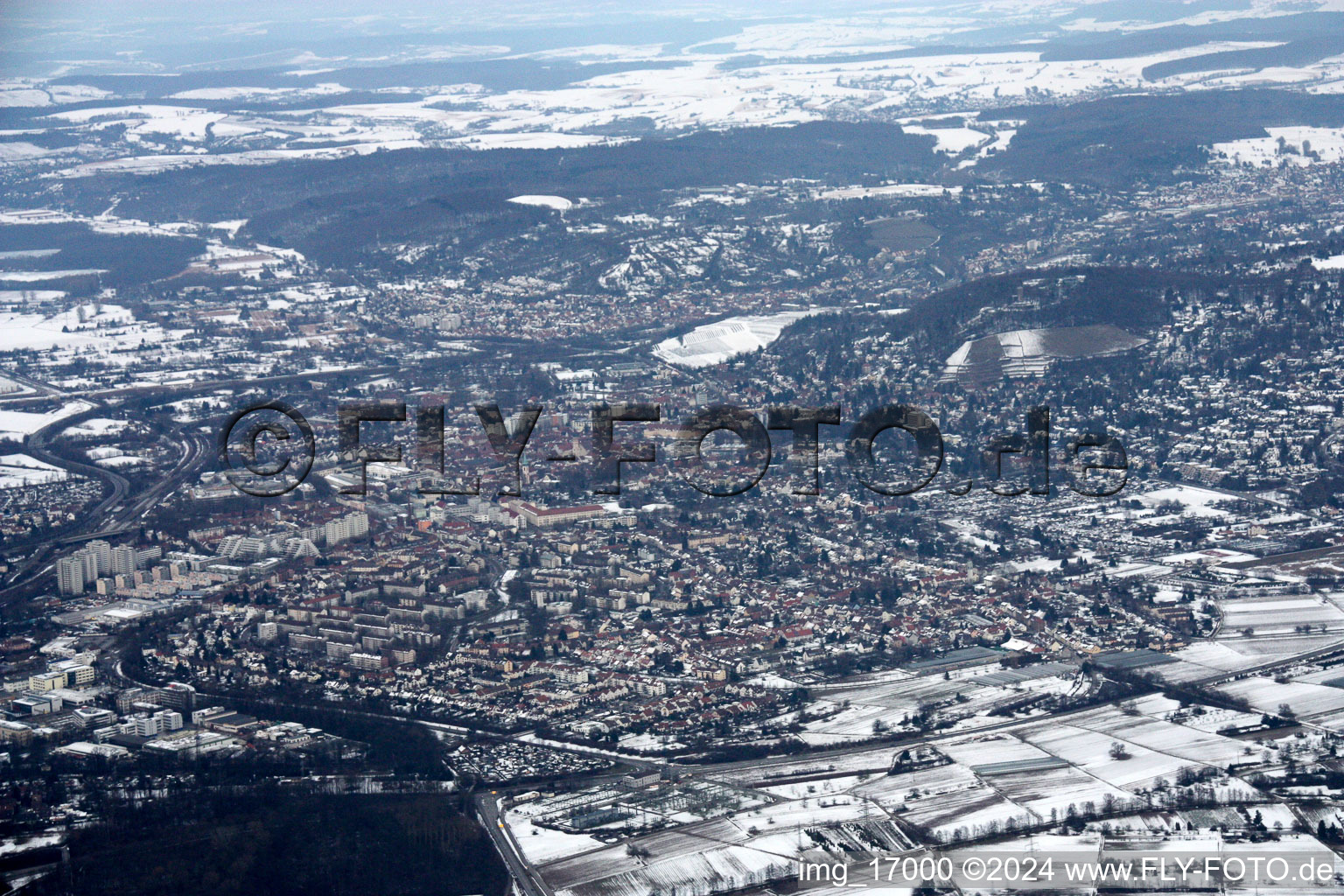 From the southwest in the district Durlach in Karlsruhe in the state Baden-Wuerttemberg, Germany