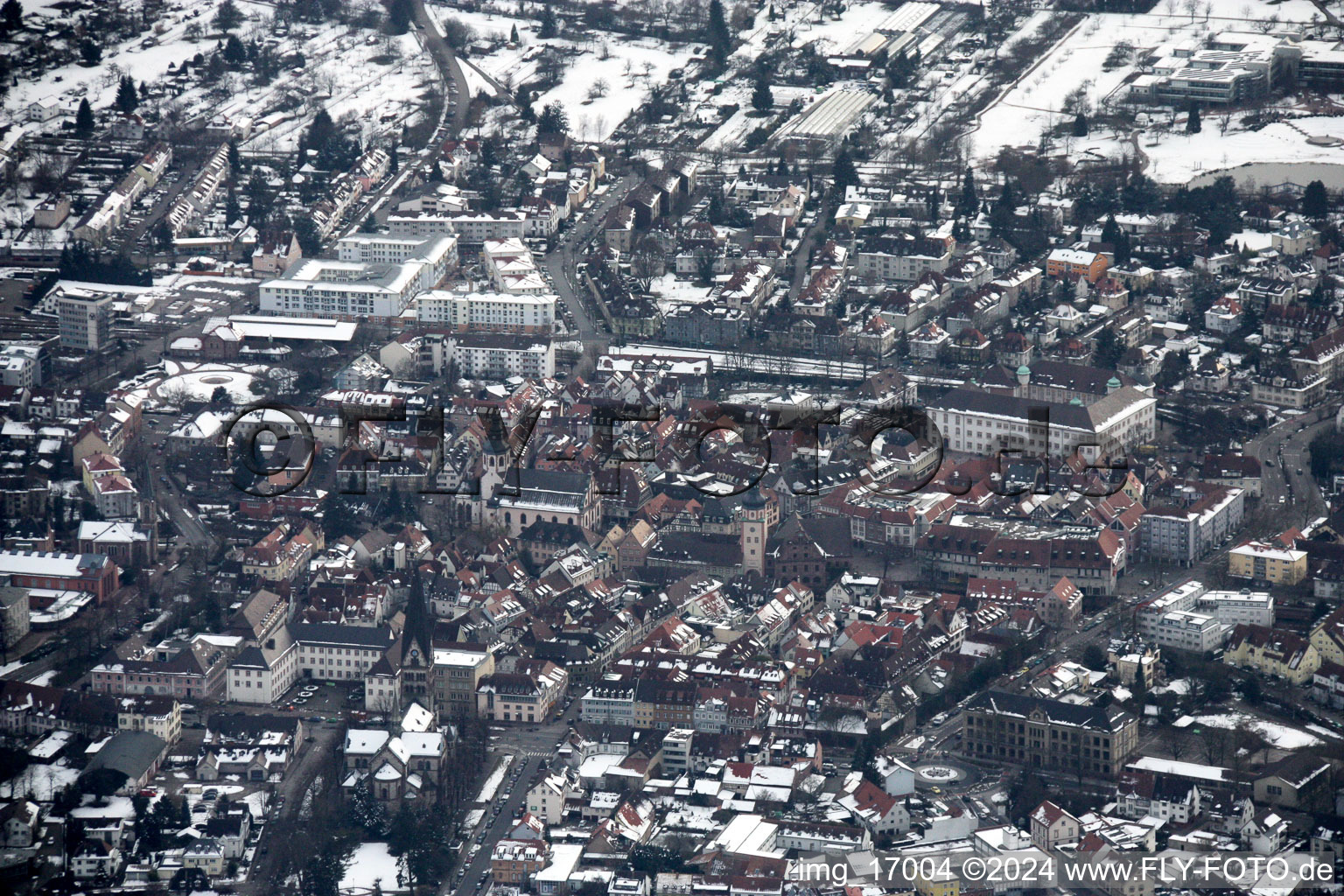 Bird's eye view of Ettlingen in the state Baden-Wuerttemberg, Germany