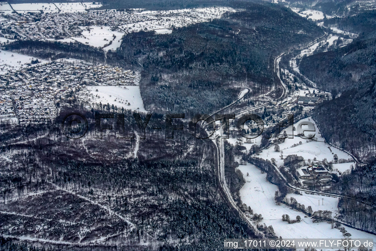 In winter in the district Etzenrot in Waldbronn in the state Baden-Wuerttemberg, Germany