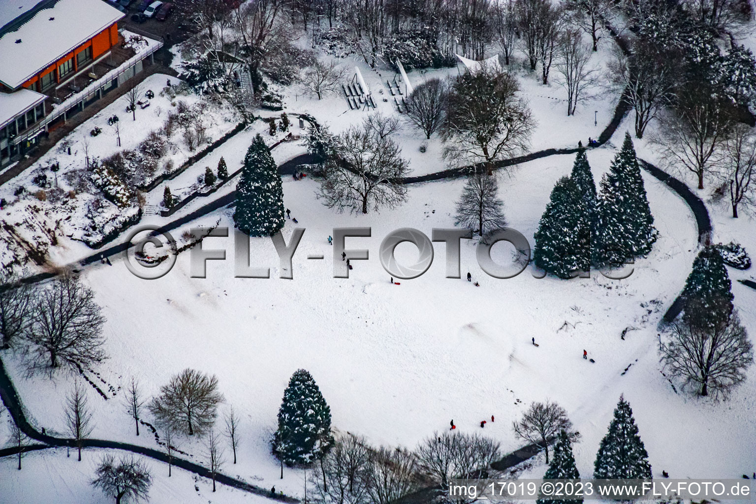 Tobogganing in the spa park in the district Reichenbach in Waldbronn in the state Baden-Wuerttemberg, Germany