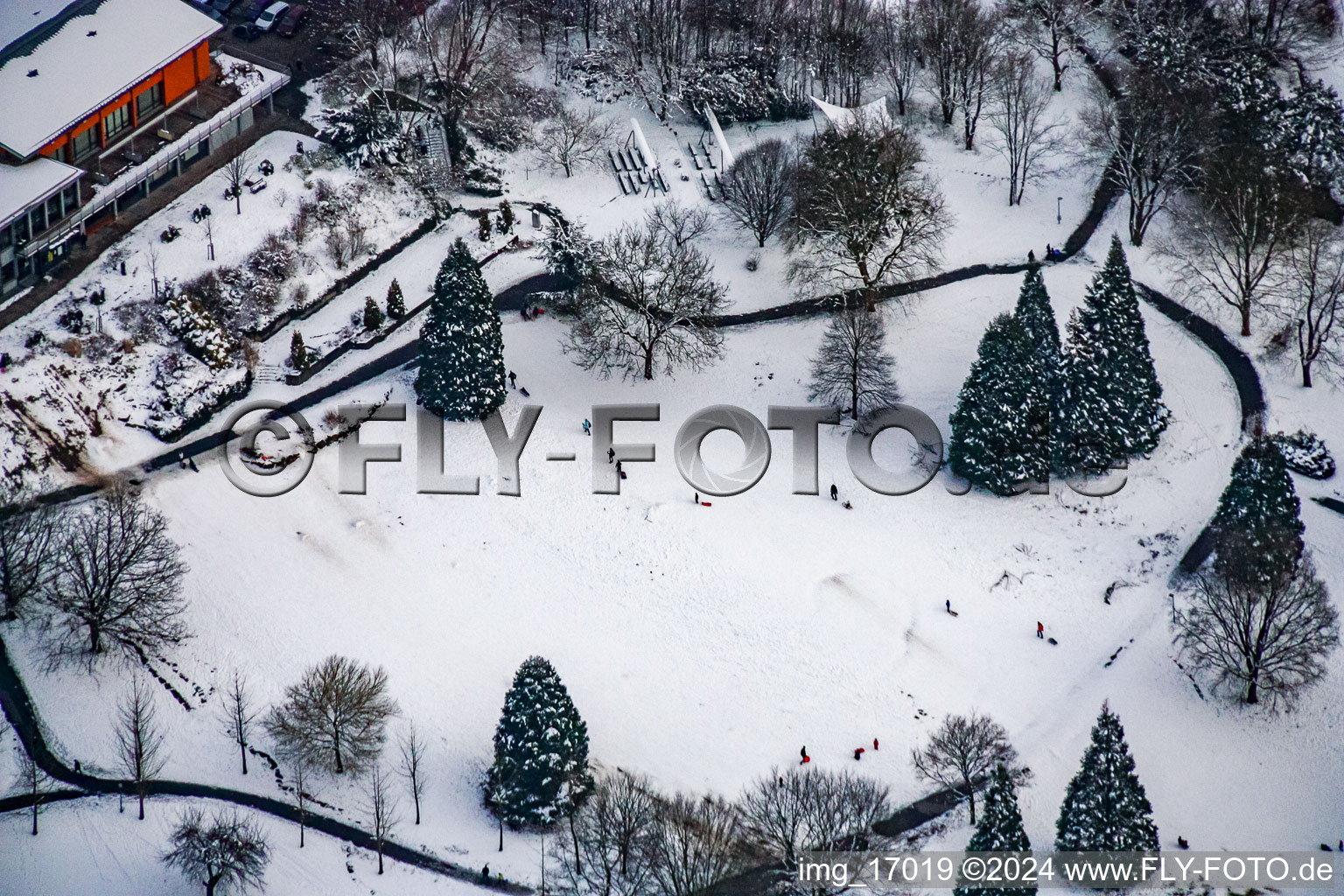 Sleigh rides in the spa park in the district Reichenbach in Waldbronn in the state Baden-Wuerttemberg, Germany