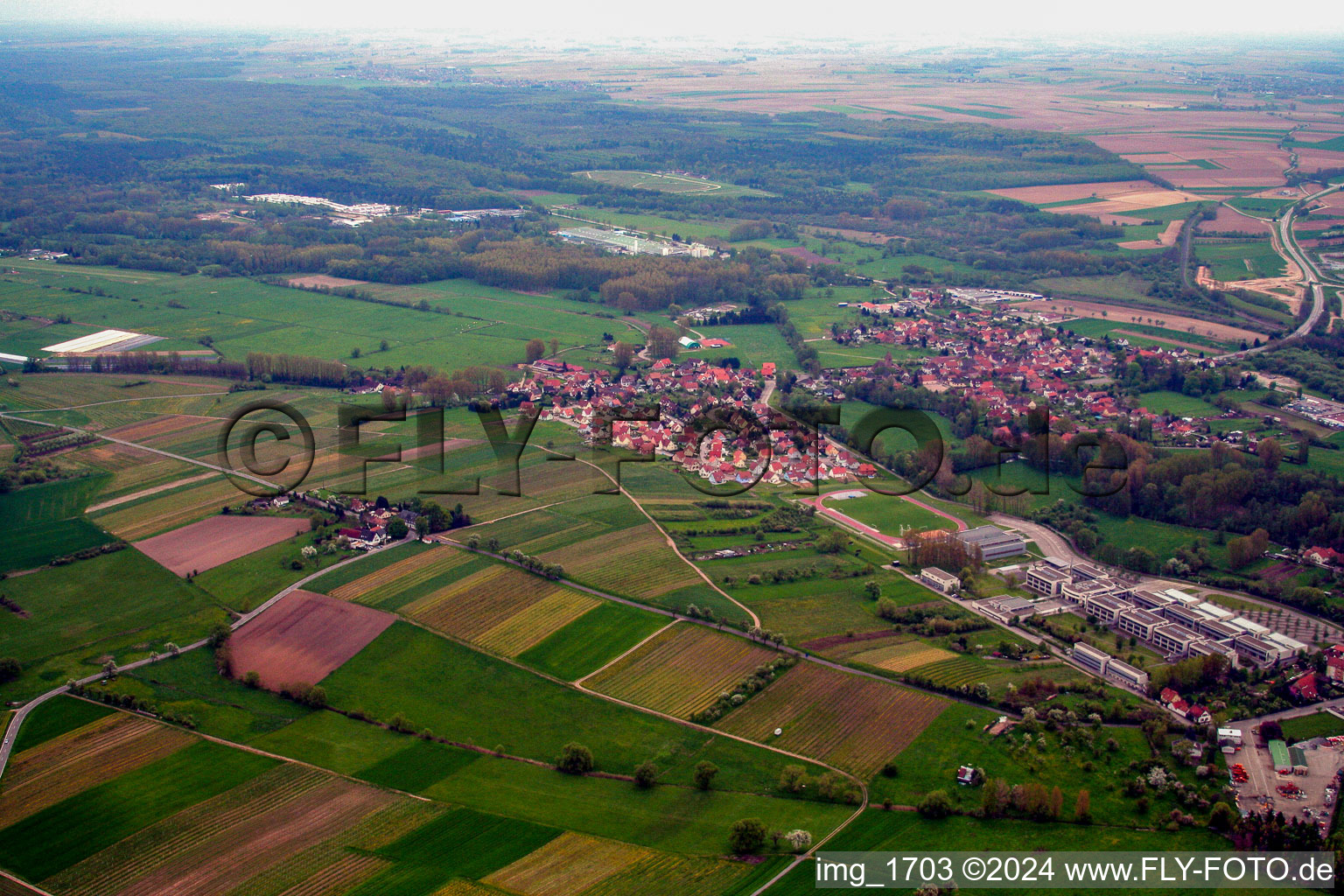 District Altenstadt in Wissembourg in the state Bas-Rhin, France from above