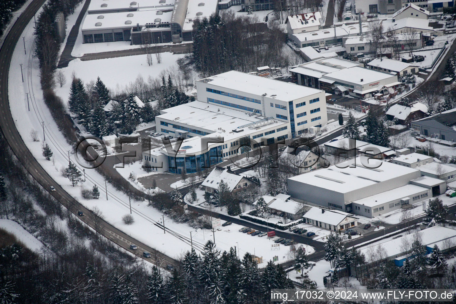 Ittersbach, industrial area in the district Im Stockmädle in Karlsbad in the state Baden-Wuerttemberg, Germany from above