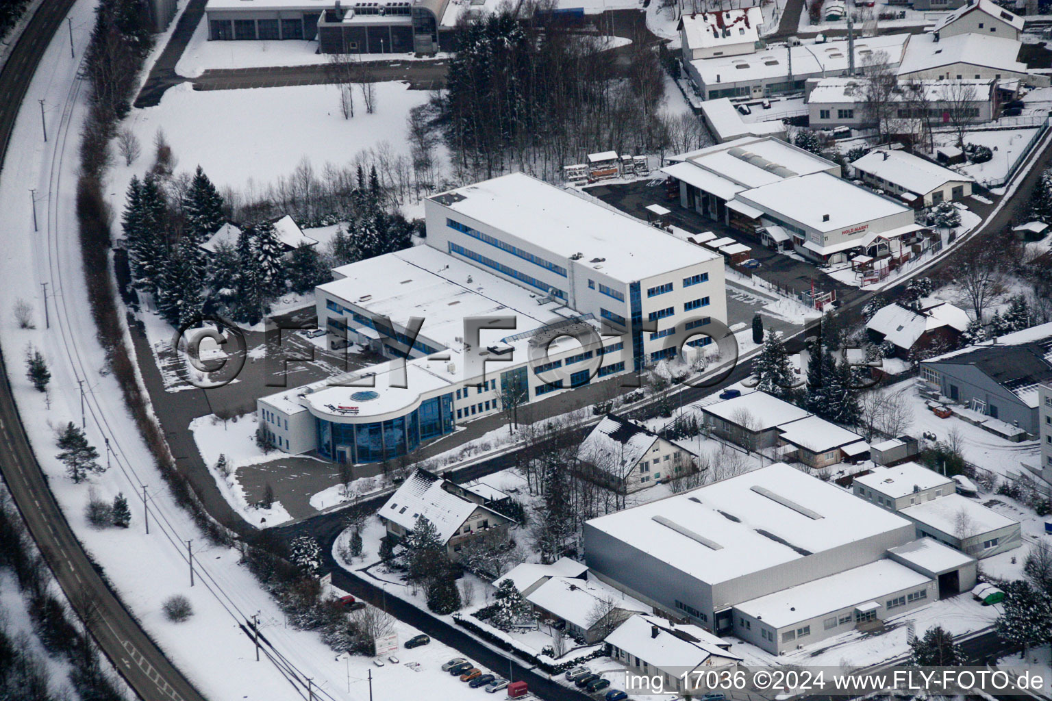 Ittersbach, industrial area in the district Im Stockmädle in Karlsbad in the state Baden-Wuerttemberg, Germany seen from above